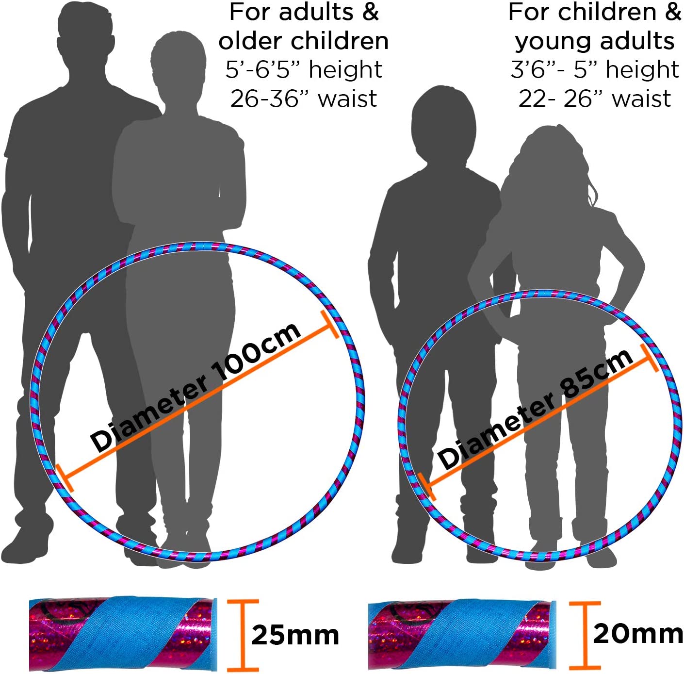 Ultra-Grip Pro Hoops (100cm/39') UV Weighted Travel Hoop/Hoops for Exercise， Dance and Fitness! (680g) NO Instructions Needed - Same Day Dispatch!