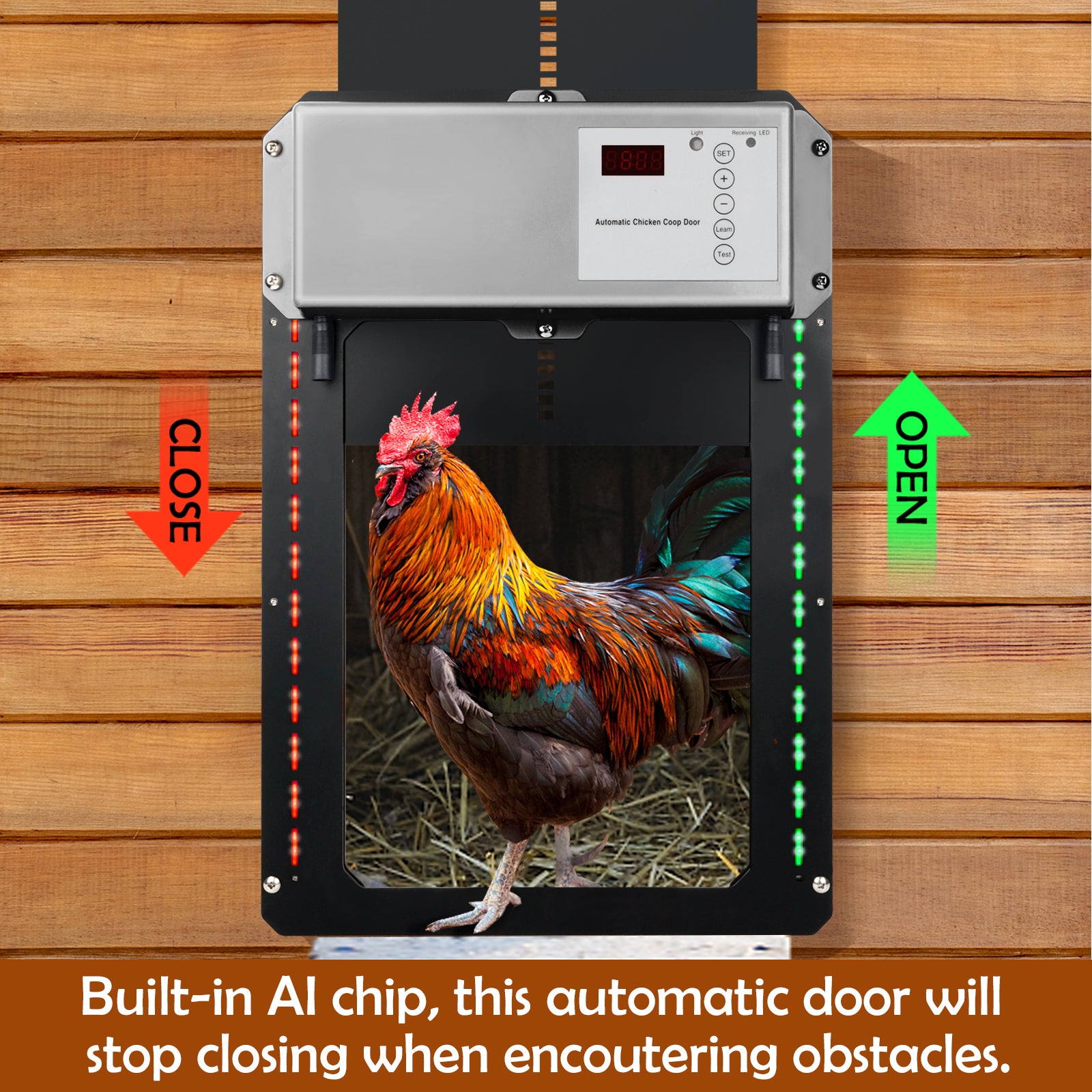 HIDBEA Automatic Chicken Coop Door， Full Aluminum Doors with Light Sensor and Gravity Induction， Waterproof Poultry Coop Door with Timer Control， Black