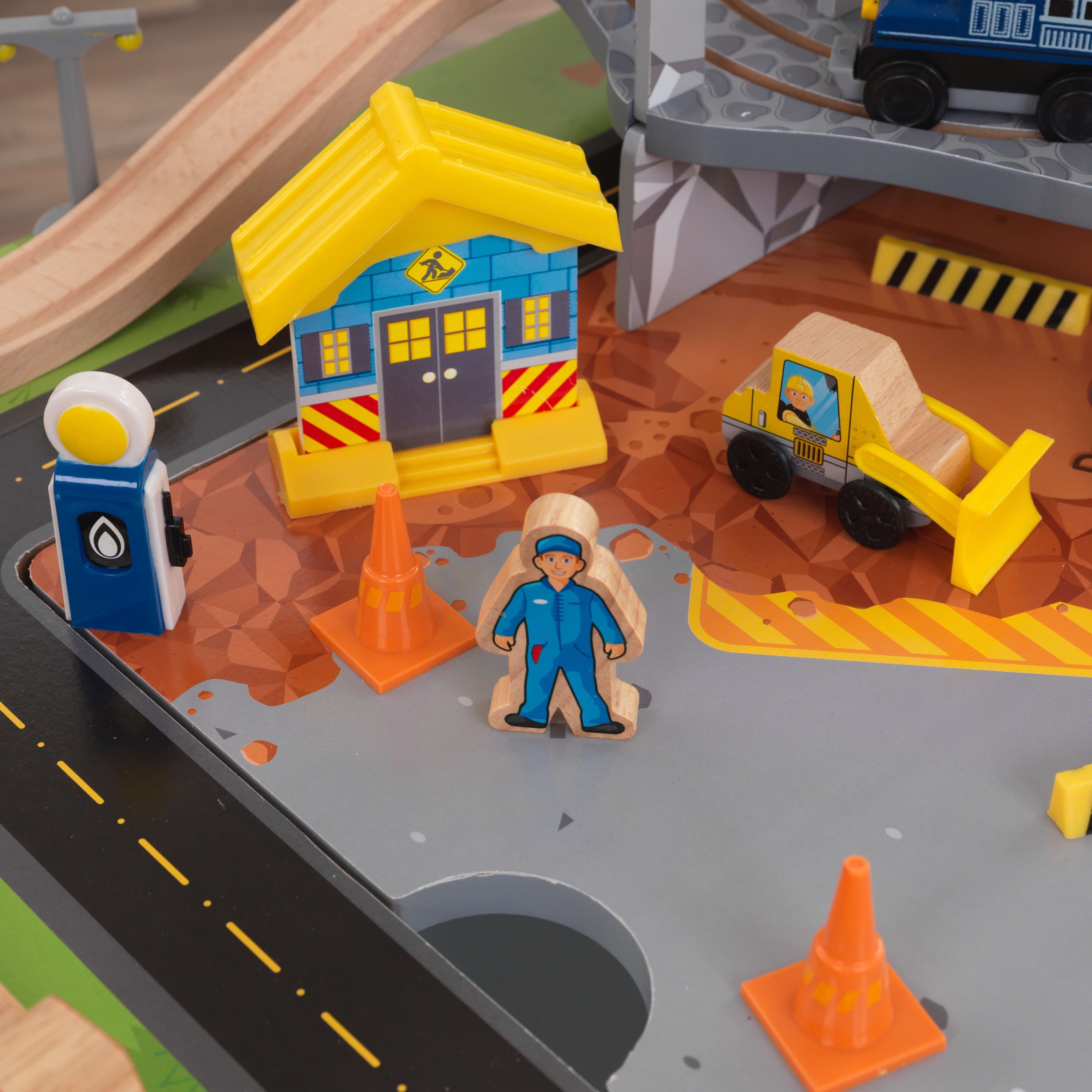 KidKraft Rocky Mountain Wooden Train Set and Table with 50 Pieces and Built-in Storage