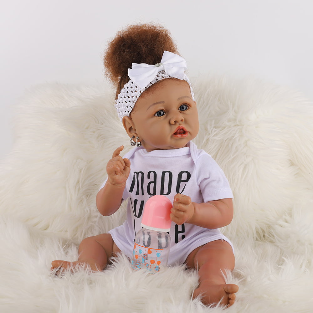21.65" 55cm Black skin Reborn Realistic Baby Dolls Full Body Silicone Realistic Alive Simulation Doll Gift