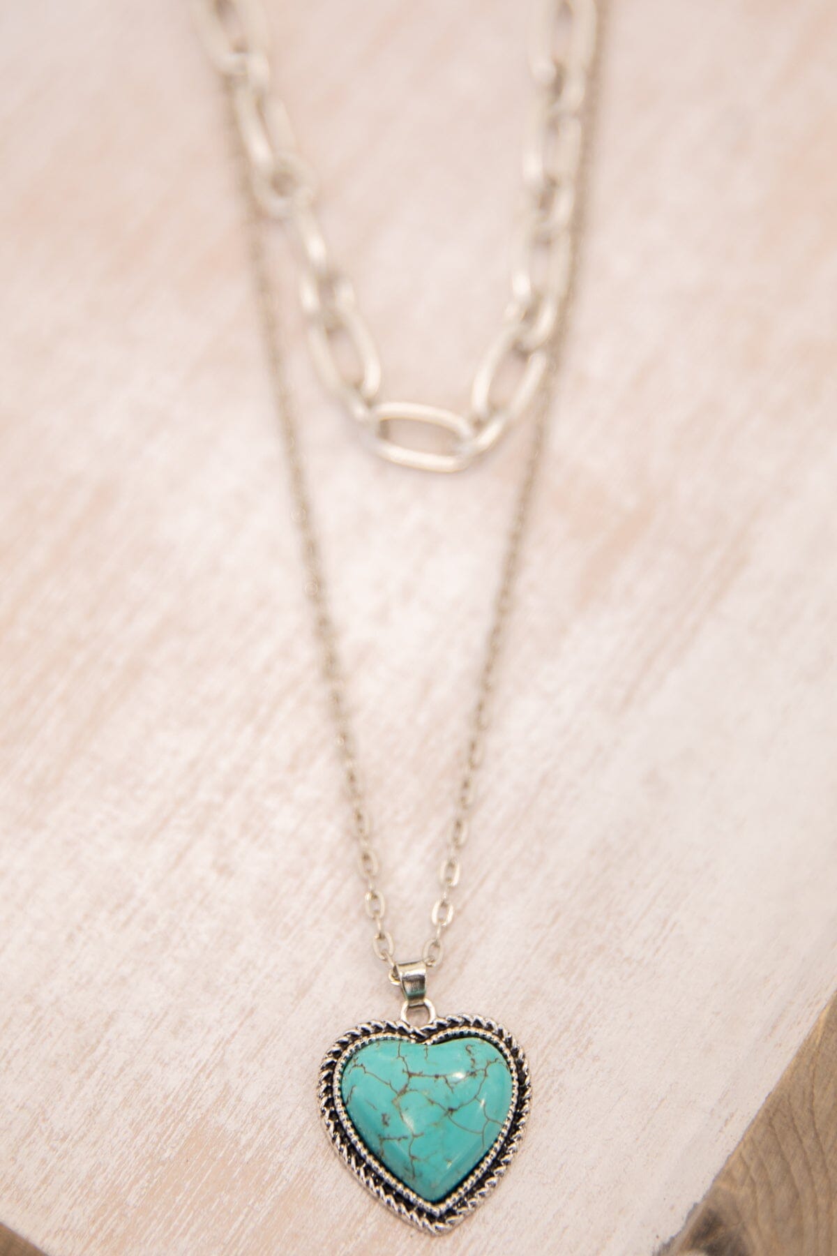 Turquoise Heart Pendant Two Strand Necklace