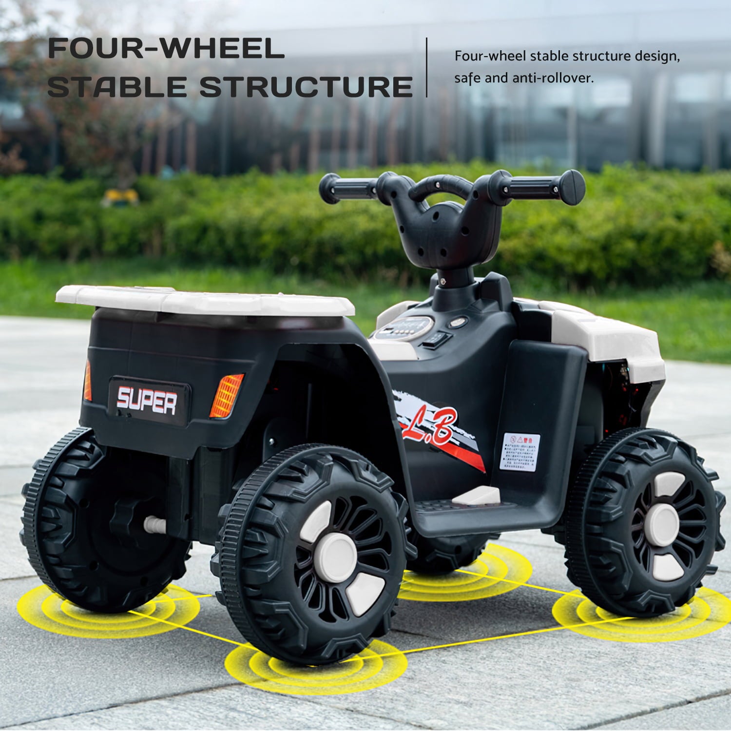 Werseon Kids Ride On ATV，Electric 4-Wheeler Car，6V Battery Powered Electric Vehicle with LED Lights， White