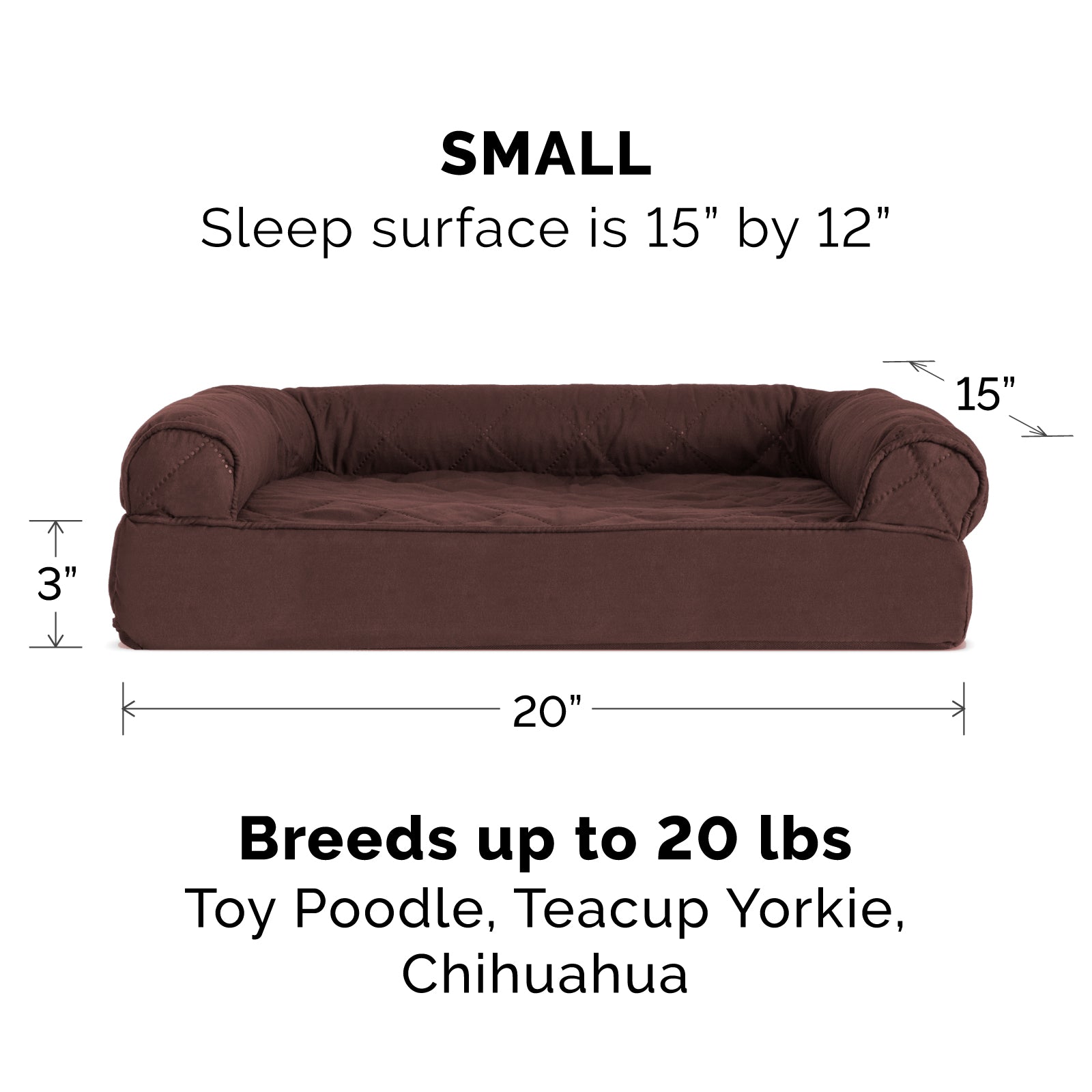 FurHaven | Cooling Gel Quilted Sofa Pet Bed for Dogs and Cats， Coffee， Small