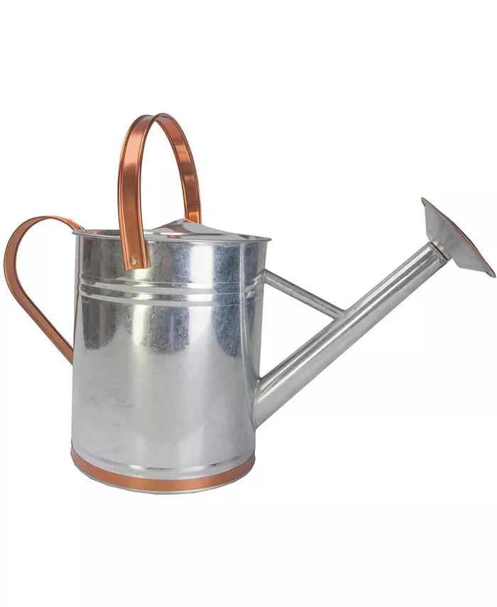 Panacea Metal Watering Can， Galvanized Silver Copper Accents， 2 Gal
