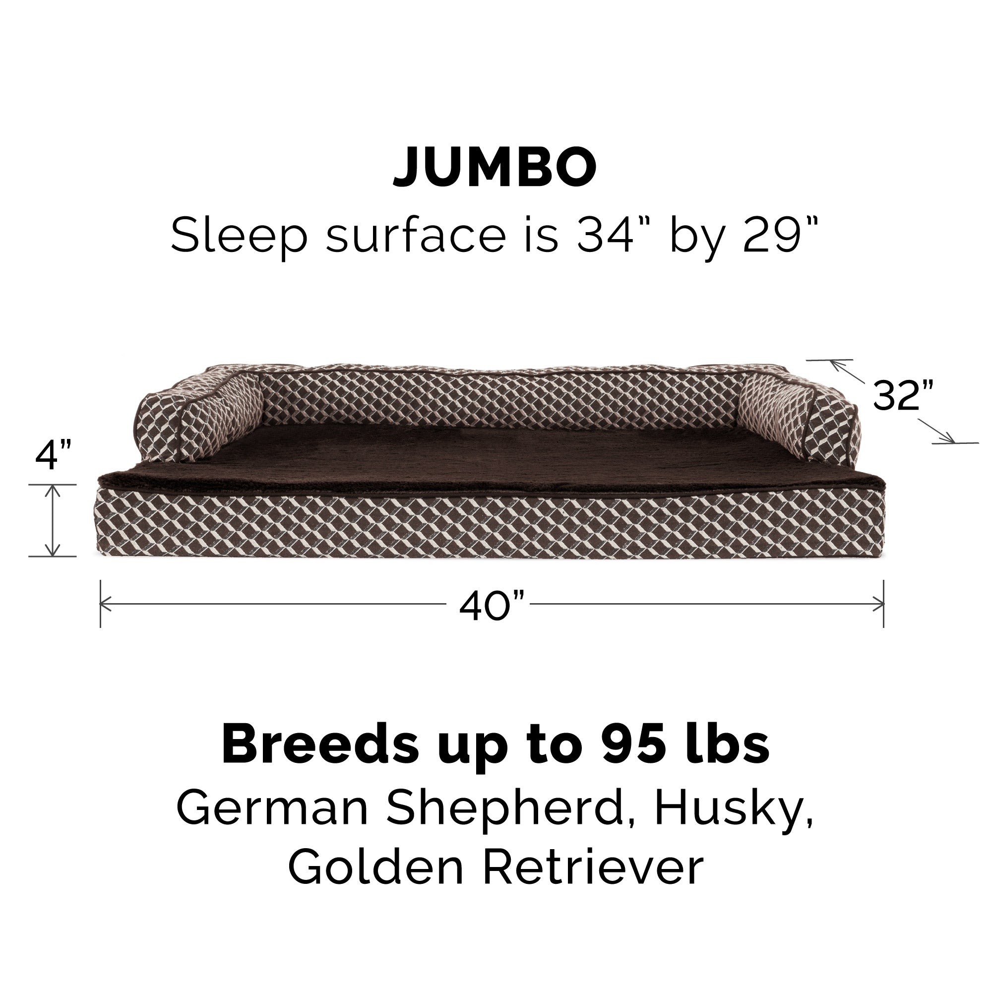 FurHaven Pet Products Bed， Orthopedic Plush and Decor Comfy Couch Sofa-Style Bed for Dogs and Cats， Diamond Brown， Jumbo
