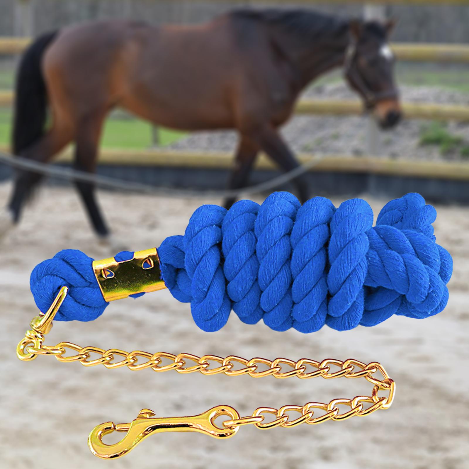 Solid Leading Rope with Chain Heavy Duty Brass Snap Clip Blue