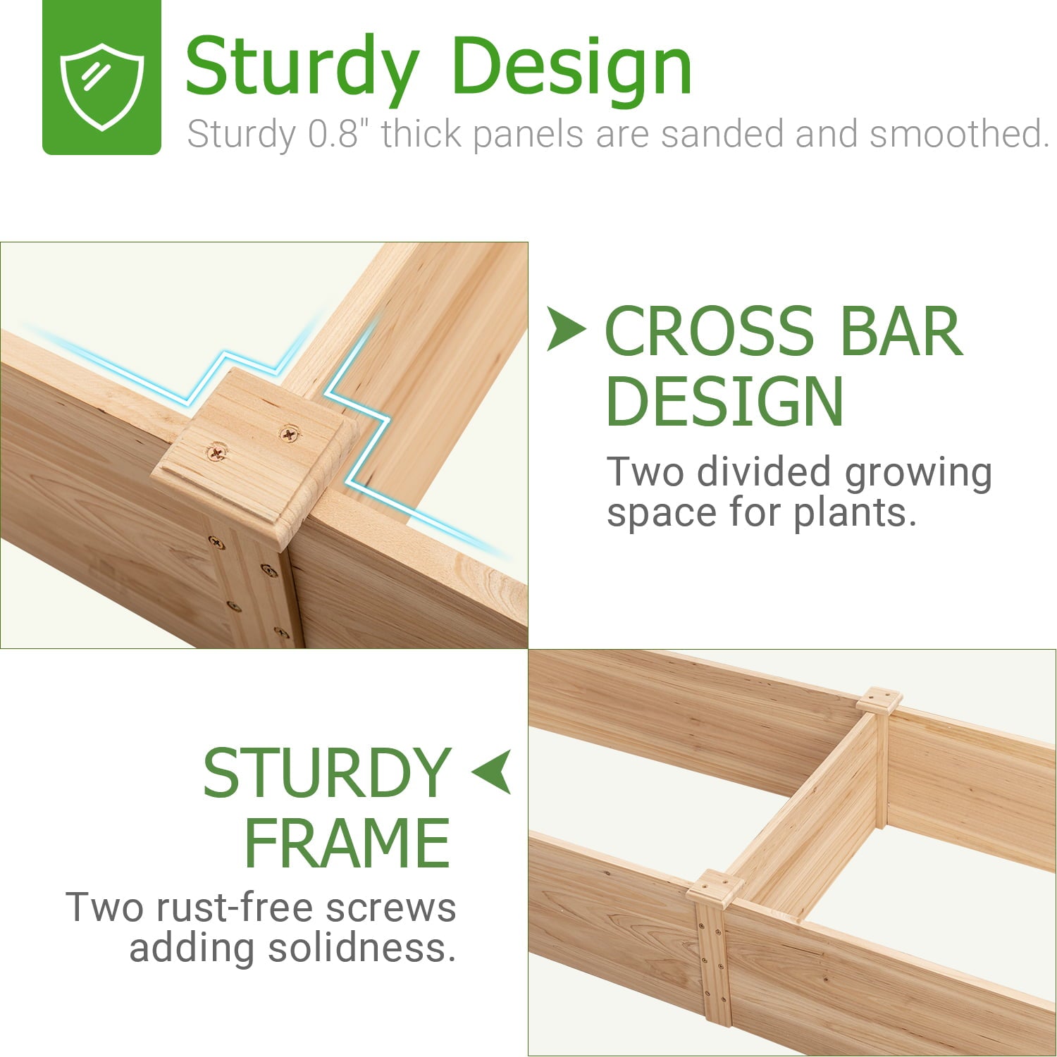 Lacoo Raised Garden Bed 92x22x9in Divisible Wooden Planter Box Outdoor Patio Elevated Garden Box Kit to Grow Flower, Fruits, Herbs and Vegetables for Backyard, Patio, Balcony - Natural