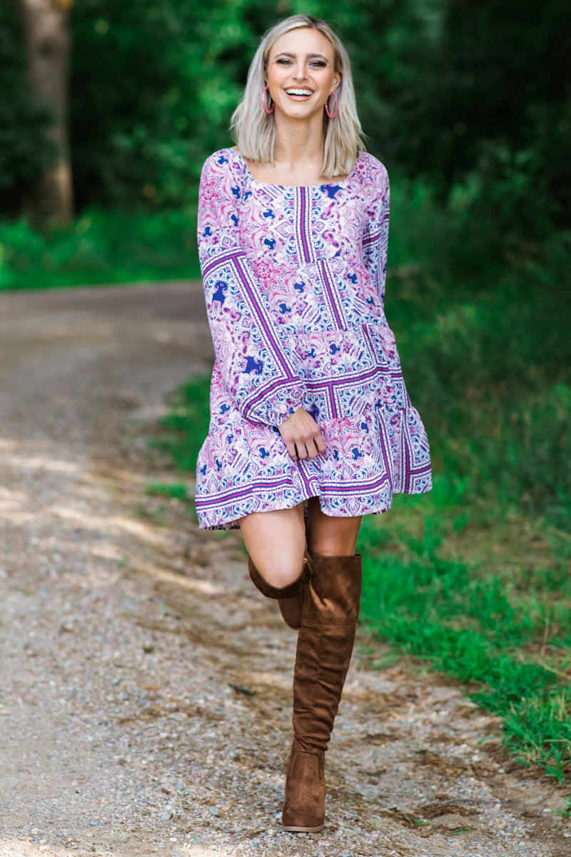 Berry Multicolor Geometric Print Dress