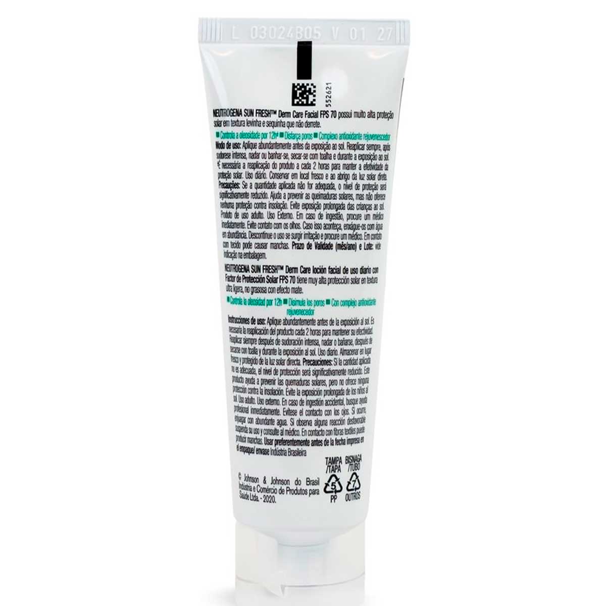 Protetor Solar Facial FPS 70 Neutrogena Sun Fresh Derm Care Sem Cor 40g