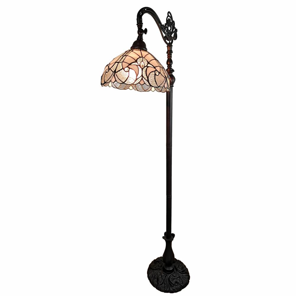 HomeRoots 478087 62 in. Traditional Shaped Floor Lamp with White Stained Glass Bowl Shade, Brown