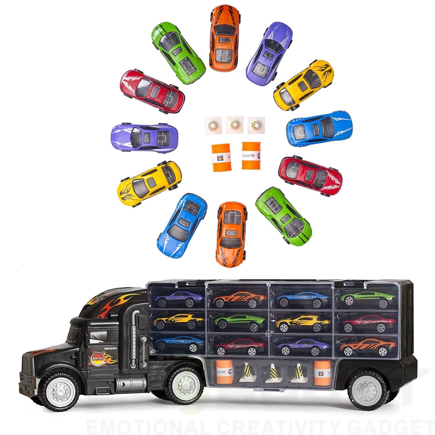 Big-Daddy Tractor Trailer Car Collection Case Carrier Transport Toy Truck For Kids Includes 12 Cars + Accessories