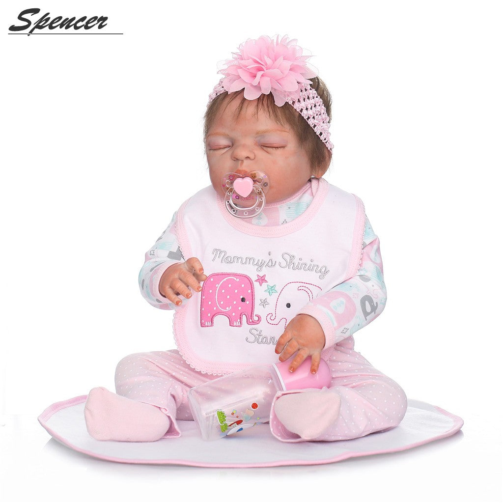 Spencer 22" 56cm Lifelike Handmade Full Body Silicone Vinyl Reborn Newborn Baby Doll Sleeping Newborn Girl Xmas Gift