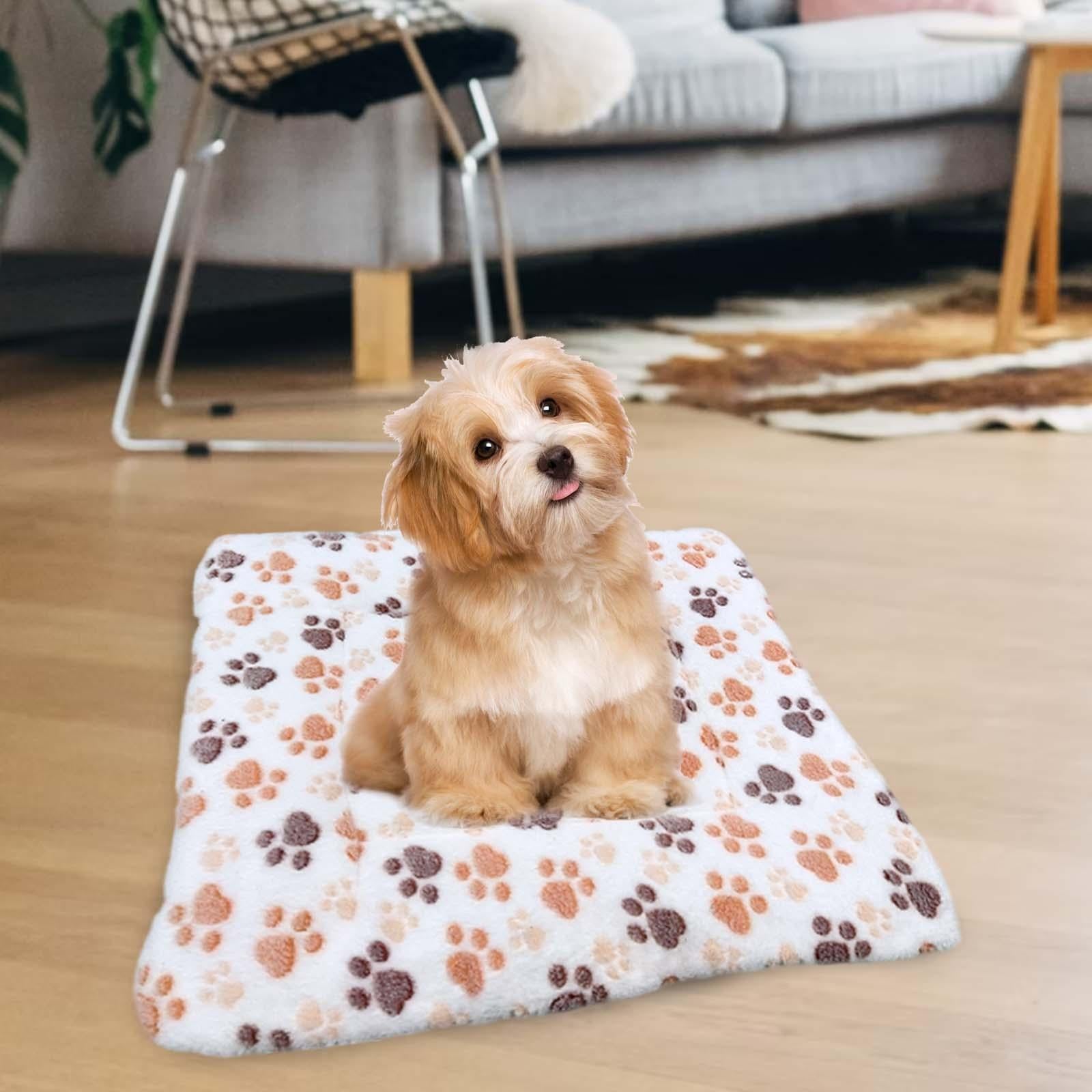 Pet Bed Mat Reversible Dog Kennel Pad with Cute Prints ， White