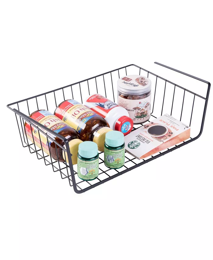 Basicwise Vintiquewise Hanging Under Shelf Metal Storage Basket， Set of 2