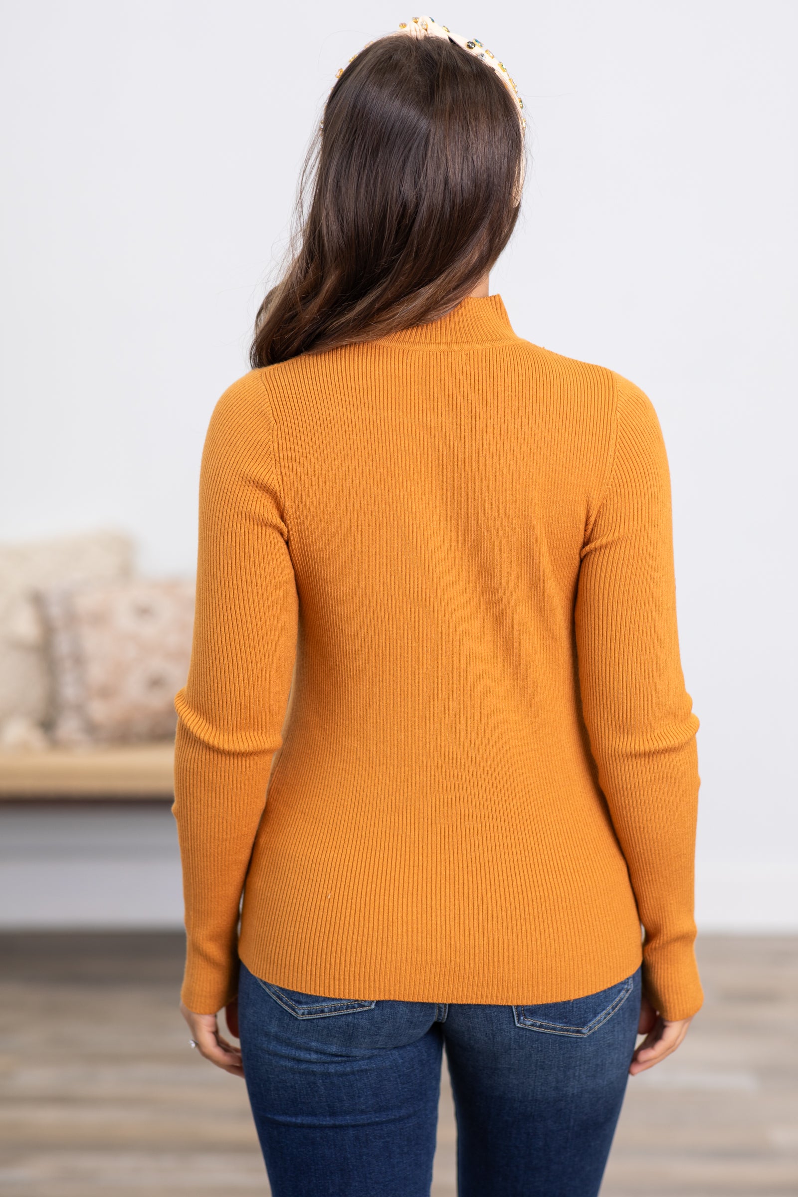 Cinnamon Mock Neck Lightweight Sweater