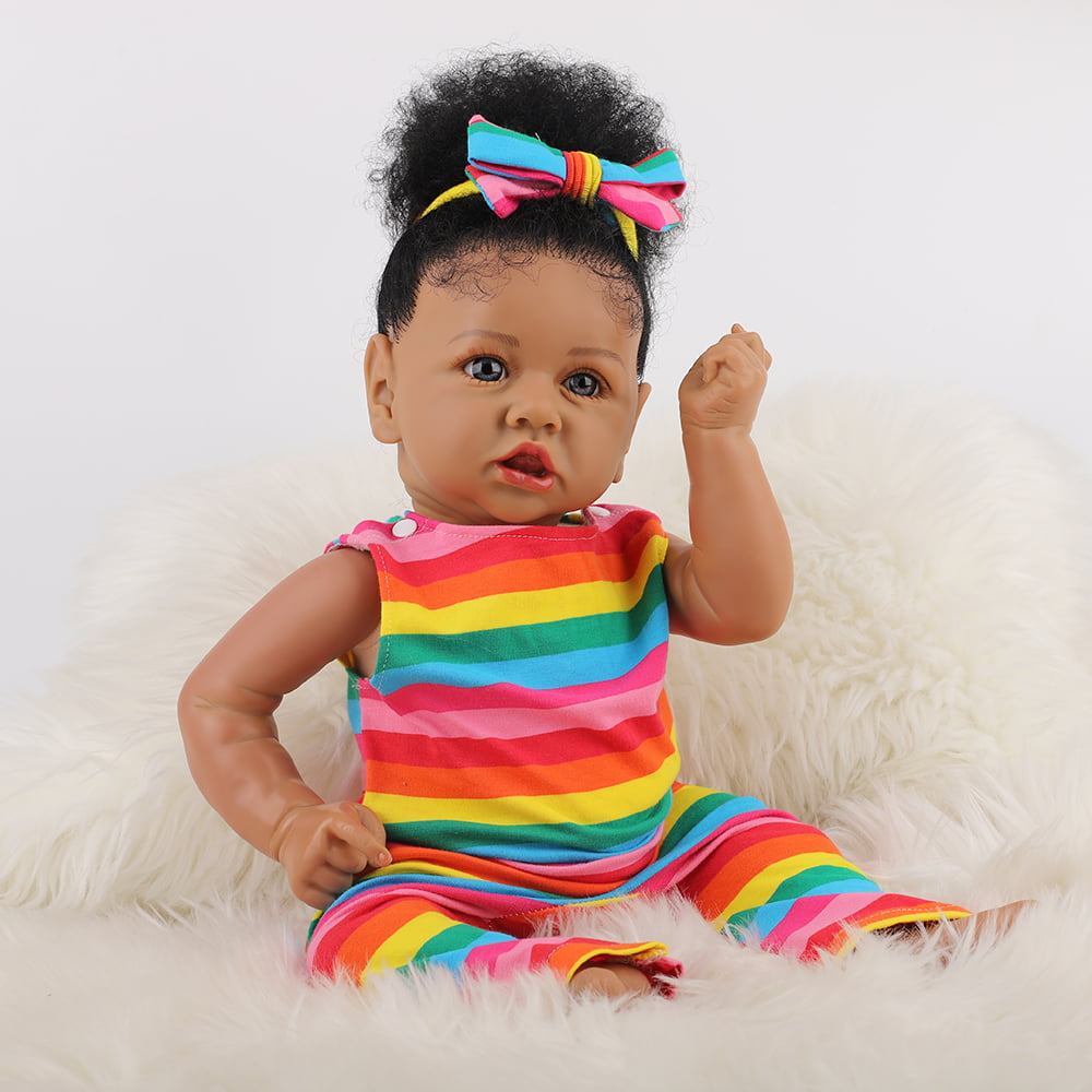 Takanini Reborn Baby Dolls African American Silicone Limbs Realistic Baby Doll with Soft Body Birthday Gift