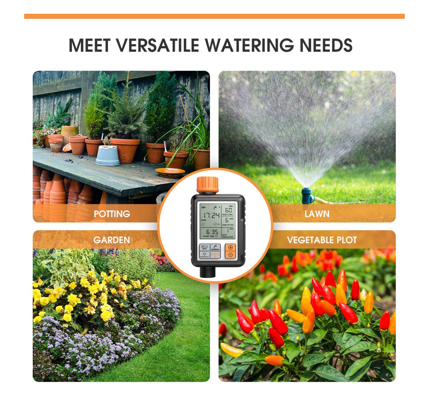 Gearup Smart Sprinkler Timer Outdoor Irrigation Water Garden with Large LCD Display Auto Shut Off