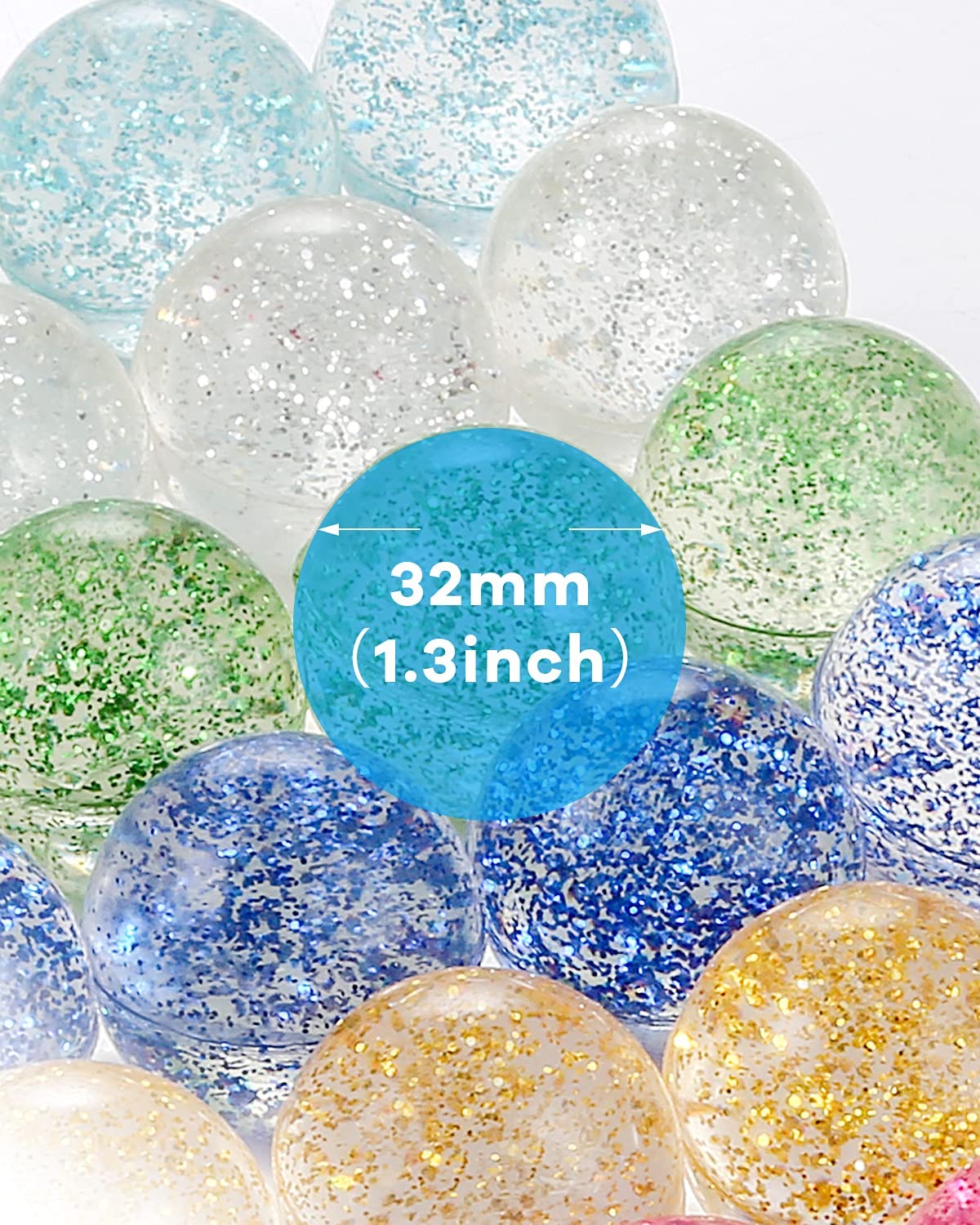 Pllieay 24pcs Bouncy Balls Glitter Bounce Balls， 32mm 6 Colors Bouncy Balls for Kids