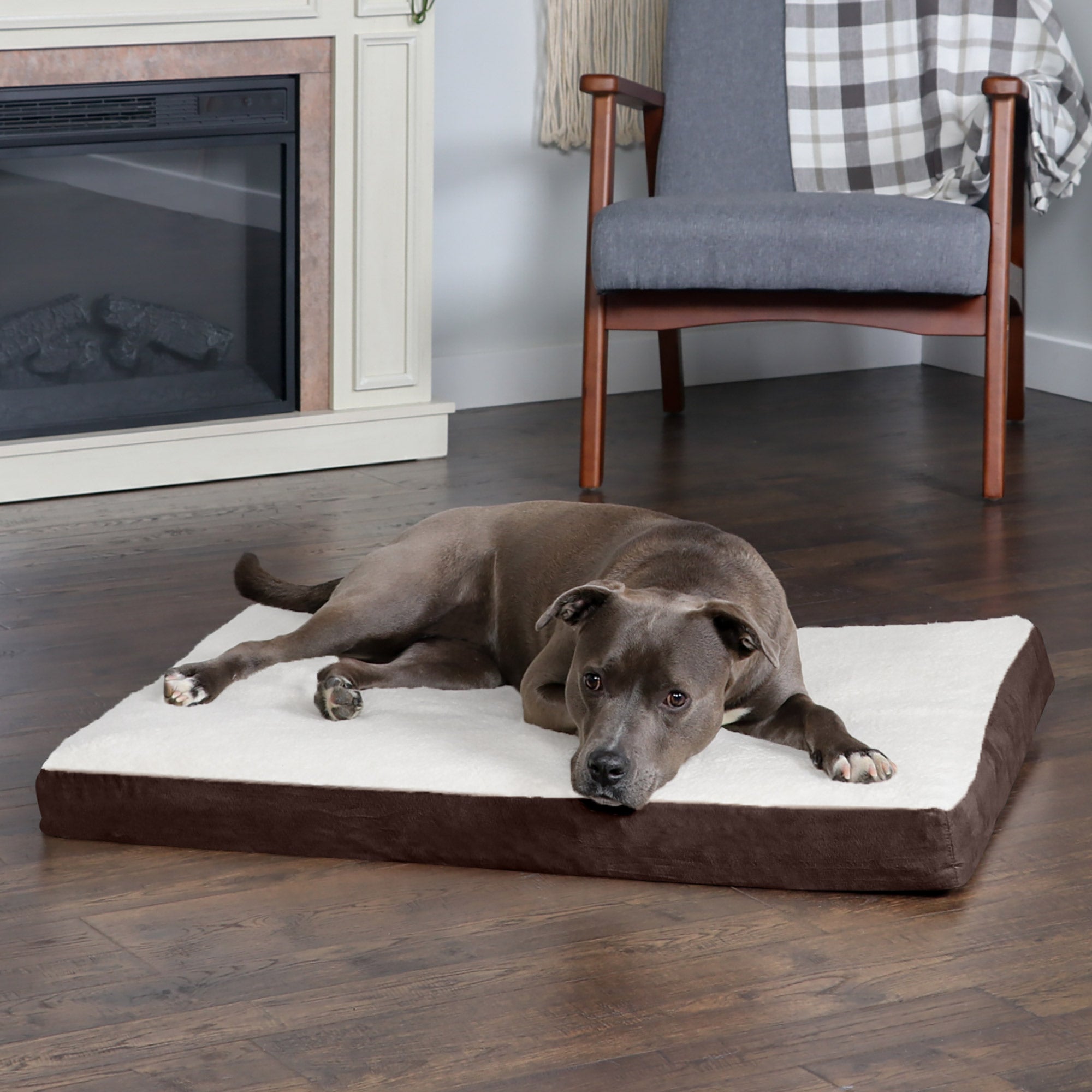 FurHaven Pet Dog Bed | Deluxe Cooling Gel Memory Foam Orthopedic Sherpa and Suede Pet Bed Mattress for Dogs and Cats， Espresso， Large