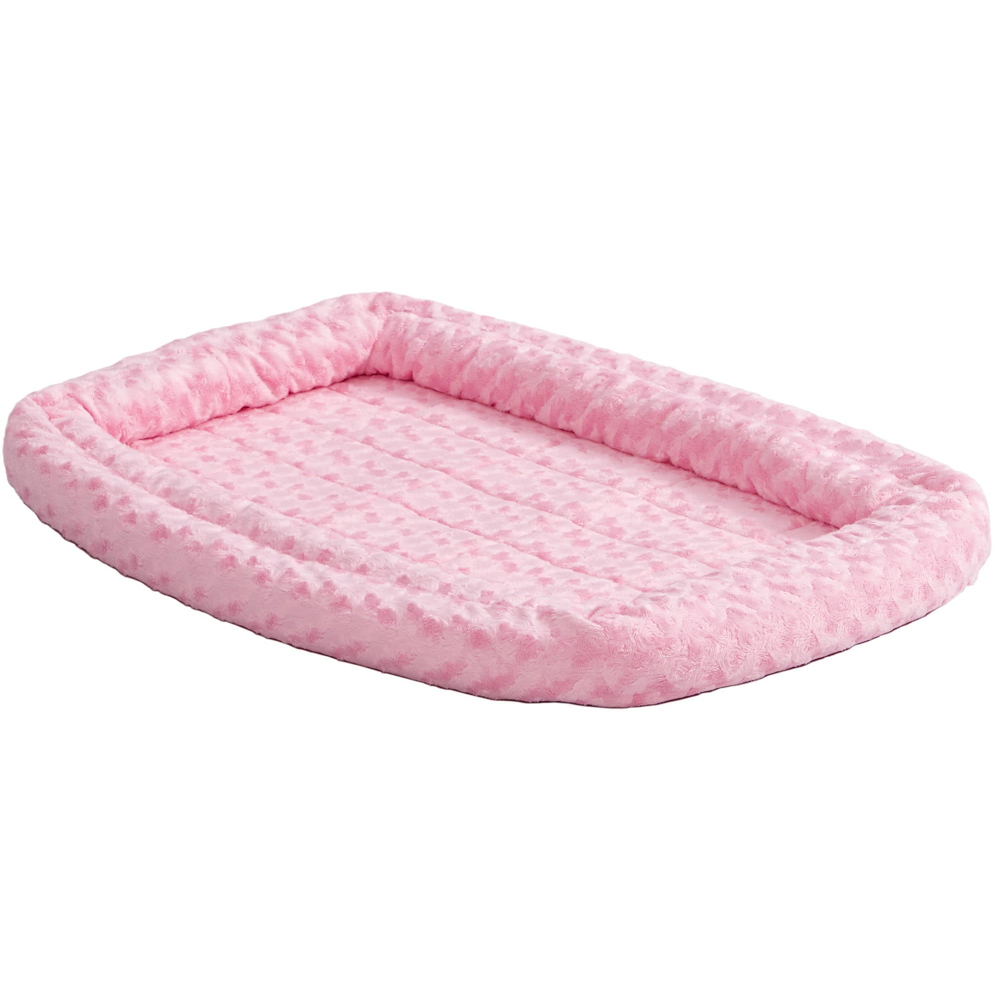 MidWest QuietTime Double Bolster Dog Bed and Crate Mat， Pink， 24