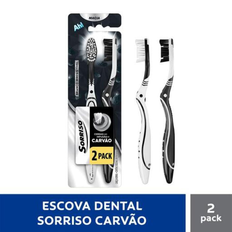 Escova de Dente Cerdas com Infusao de Carvao Sorriso 2 Unidades