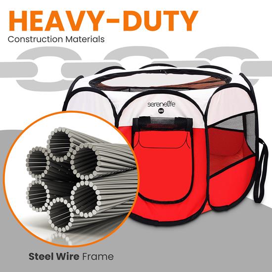 SereneLife 8-Panel Polyvinyl Large Portable Foldable Pet Tent Grey