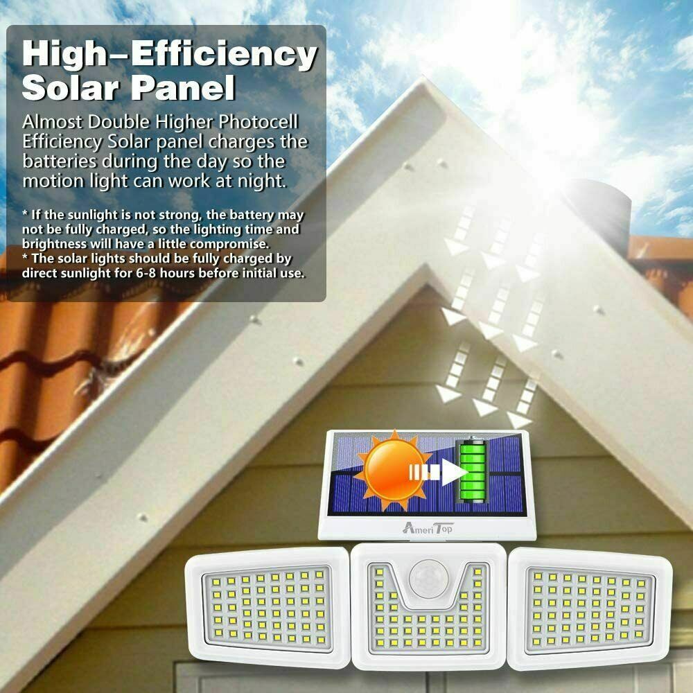 2 Pack - Solar Lights Outdoor， 800LM Wireless LED Solar Motion Sensor Lights Outdoor; 3 Adjustable Heads， 270° Wide Angle Illumination， IP65 Waterproof， Security LED Flood Light