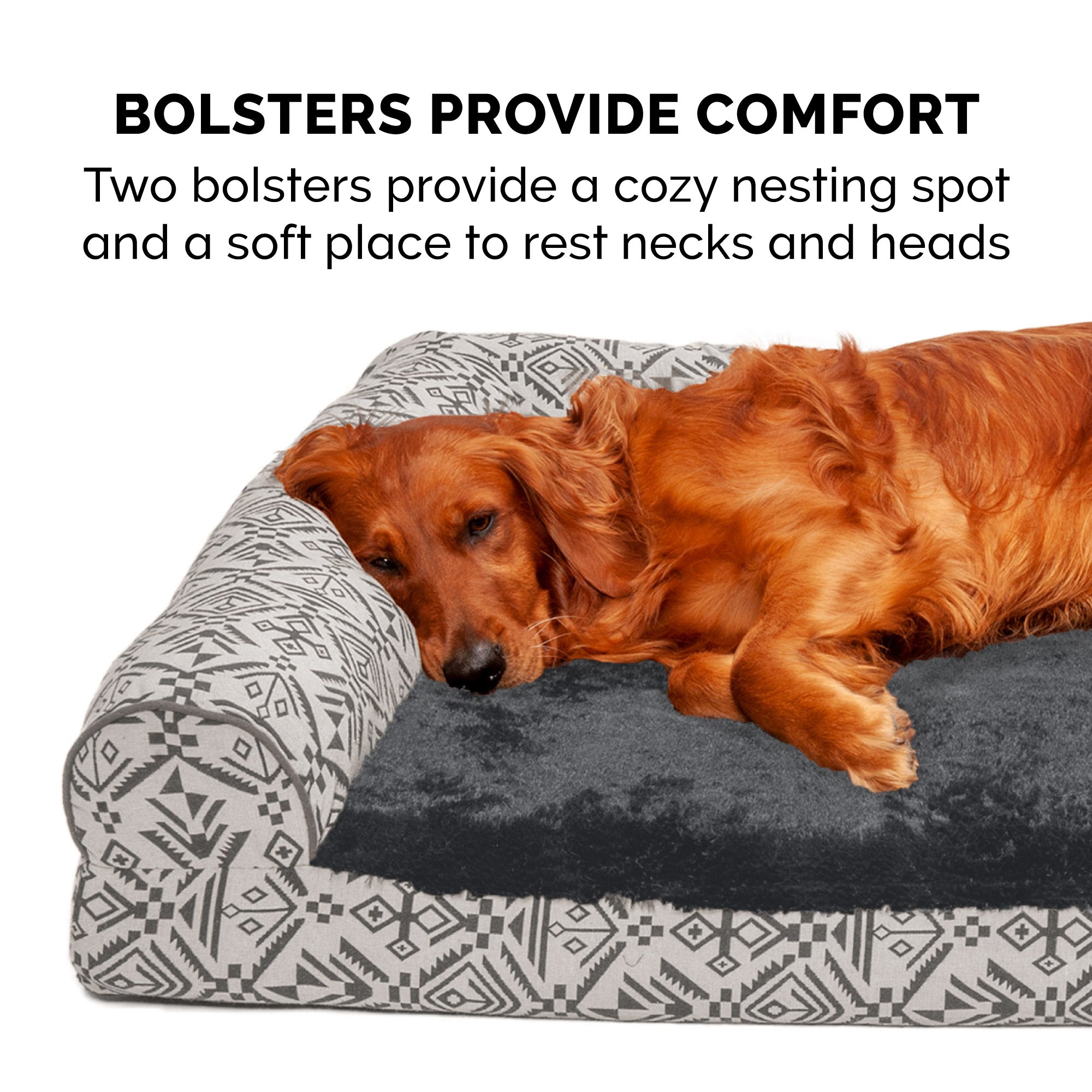 FurHaven Pet Dog Bed | Deluxe Memory Foam Southwest Kilim L-Shaped Chaise Couch Pet Bed for Dogs and Cats， Boulder Gray， Large