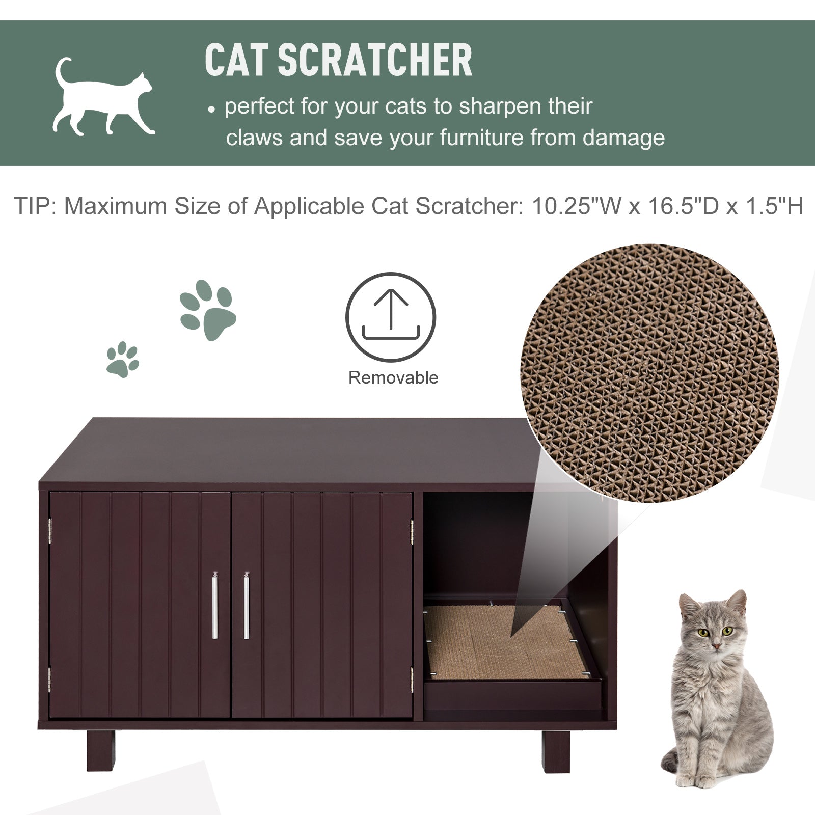 PawHut Cat Litter Box Enclosure and House w/ Nightstand/End Table Design， Brown