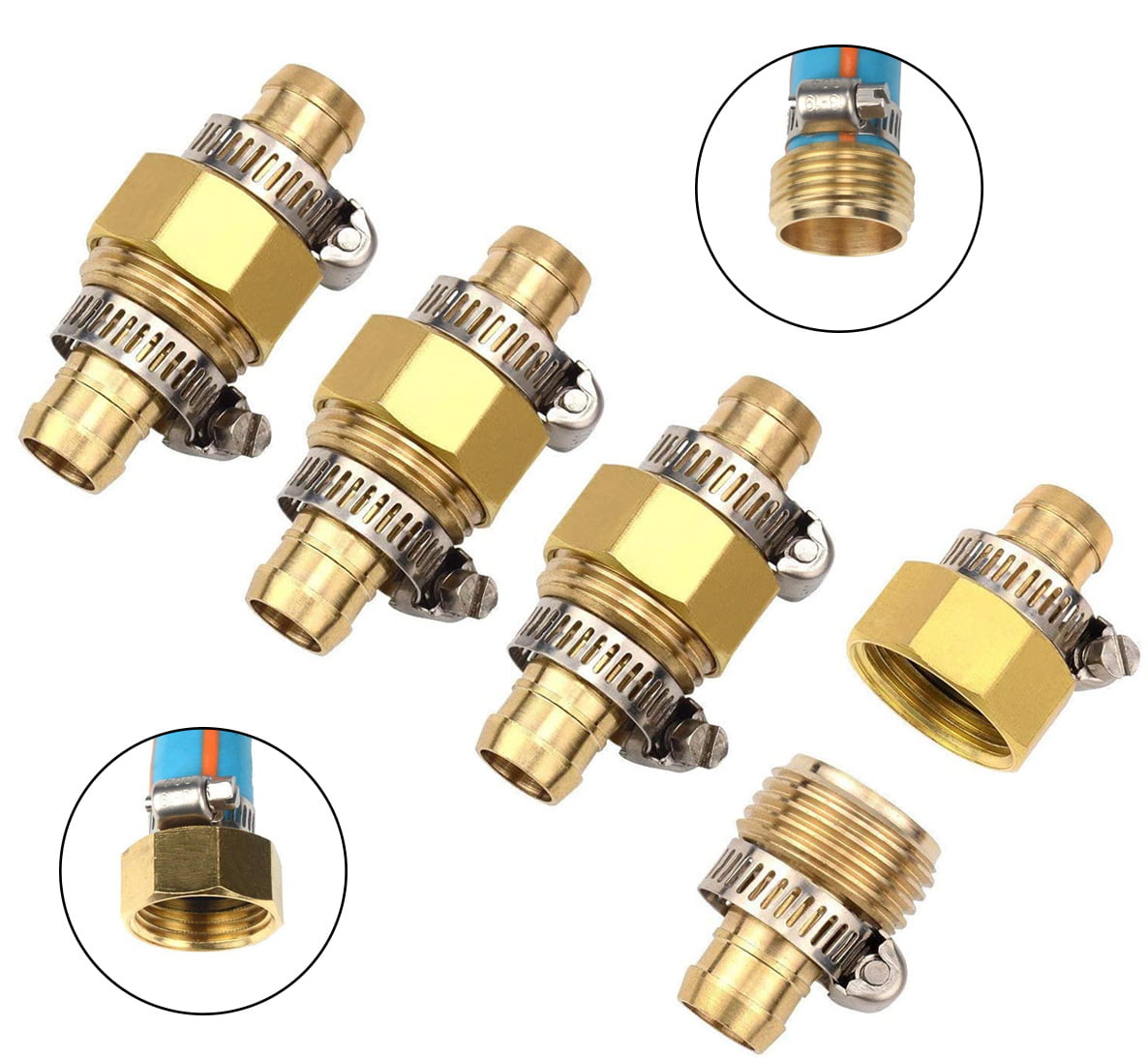 5/8 Inch Brass Garden Hose Repair Kit Mender End Water Hose End Mender Female and Male Hose Connector