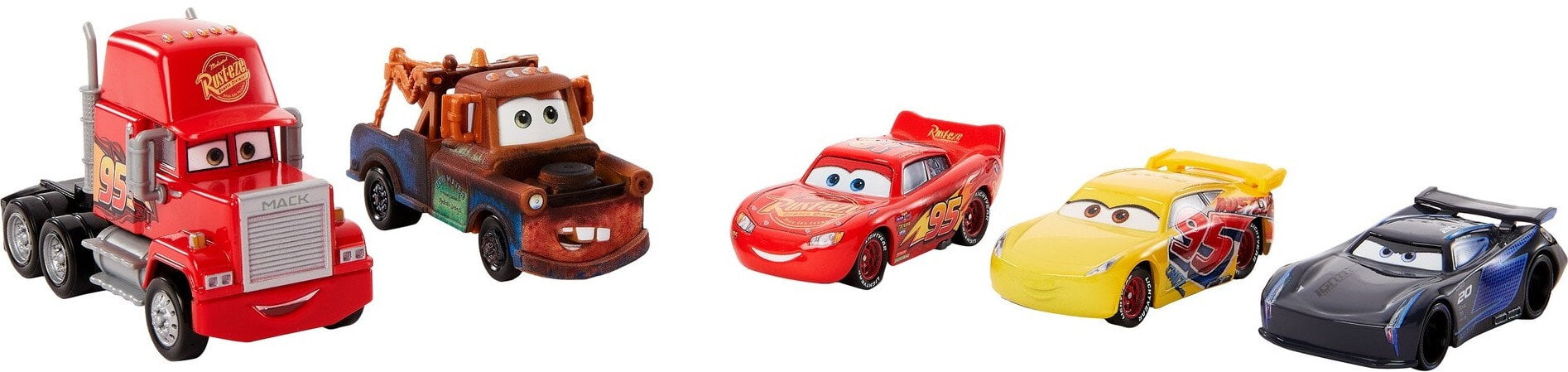 Disney and Pixar Cars 3 Vehicle 5-Pack Collection， Set of 4 Toy Character Cars and 1 Mack Truck