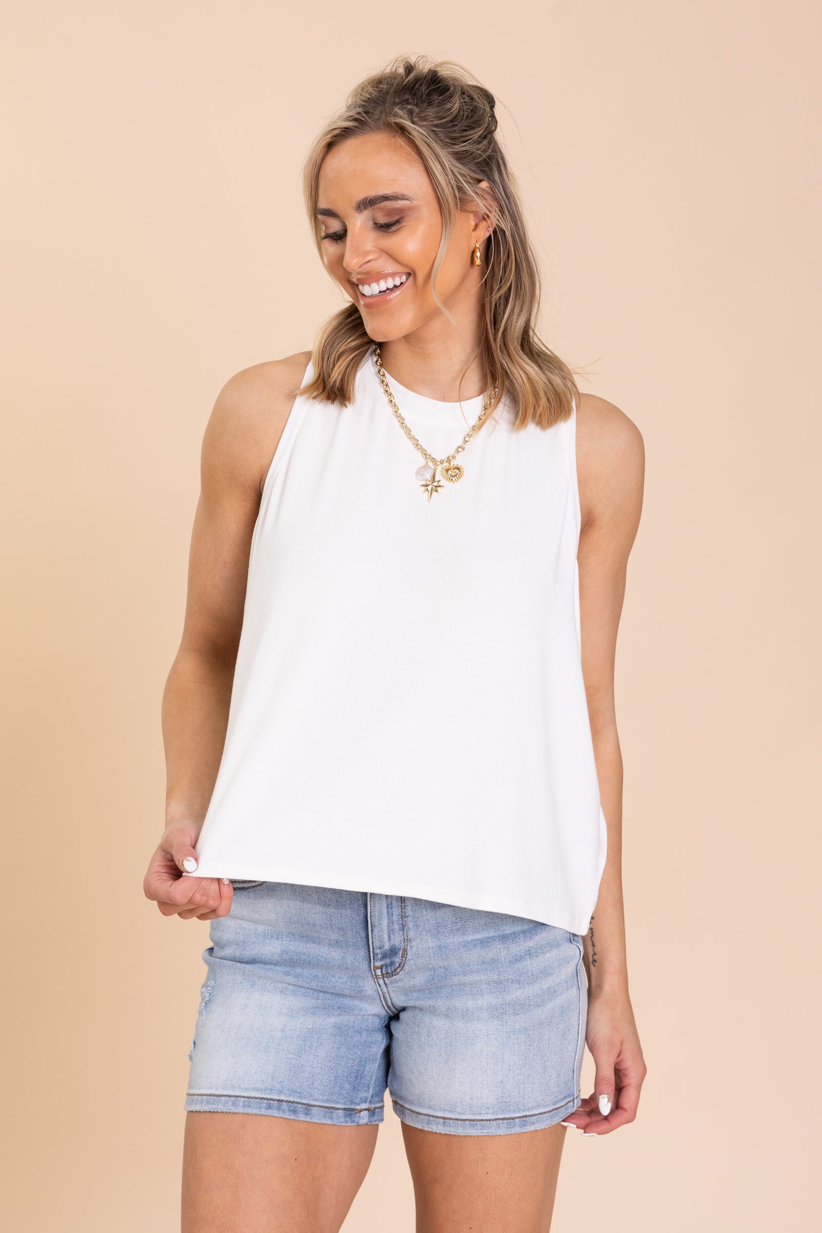 Light Ribbed Halter Knit Tank Top