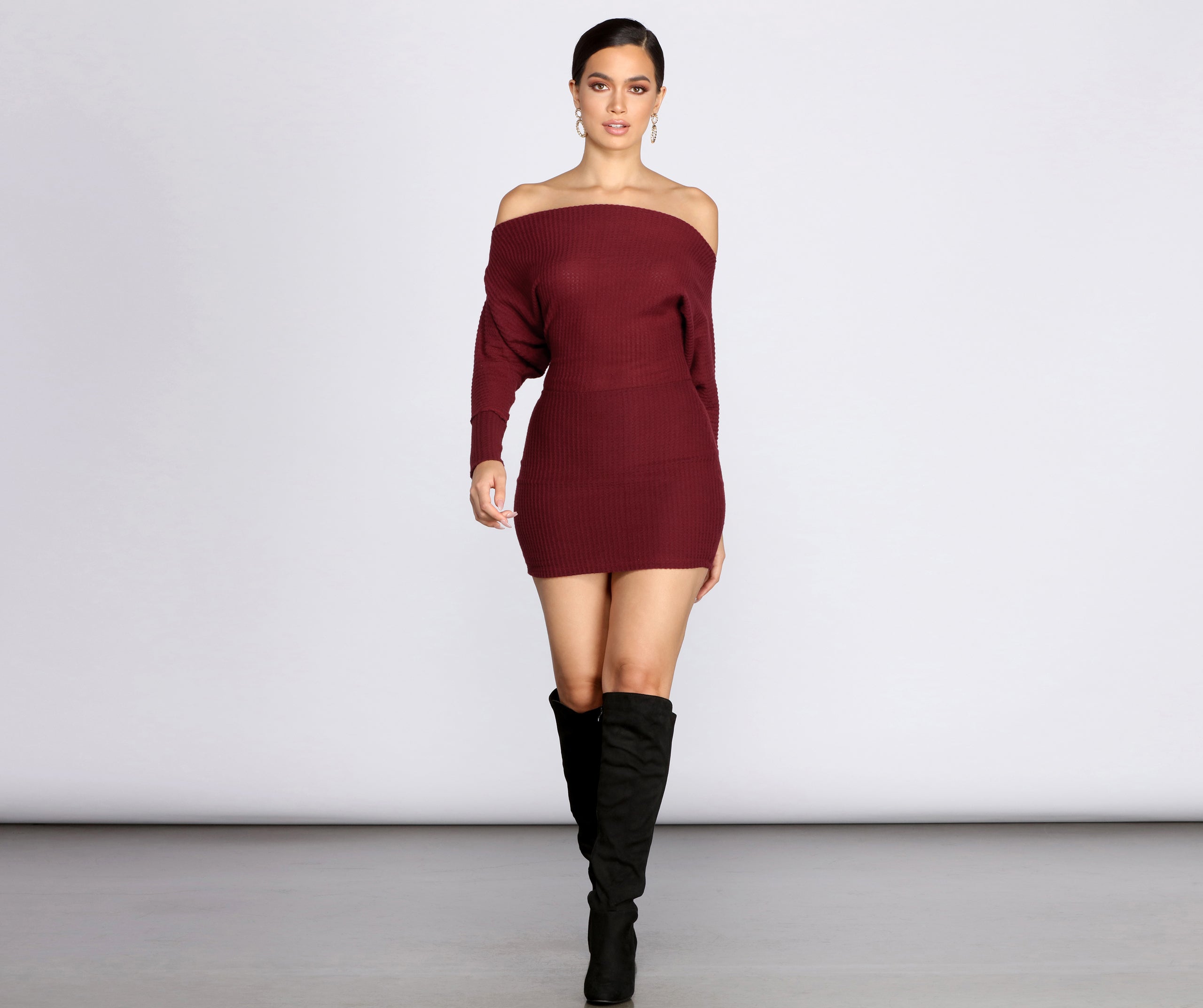 Off Shoulder Knit Mini Dress