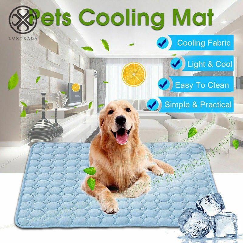 Luxtrada Pet Dog Self Cooling Mat Pad Ice Silk Mat Pet Cooling Non Sticking Blanket Keep Pets Summer Cool Comfort for Cats and Dogs Home (Blue，Size L)