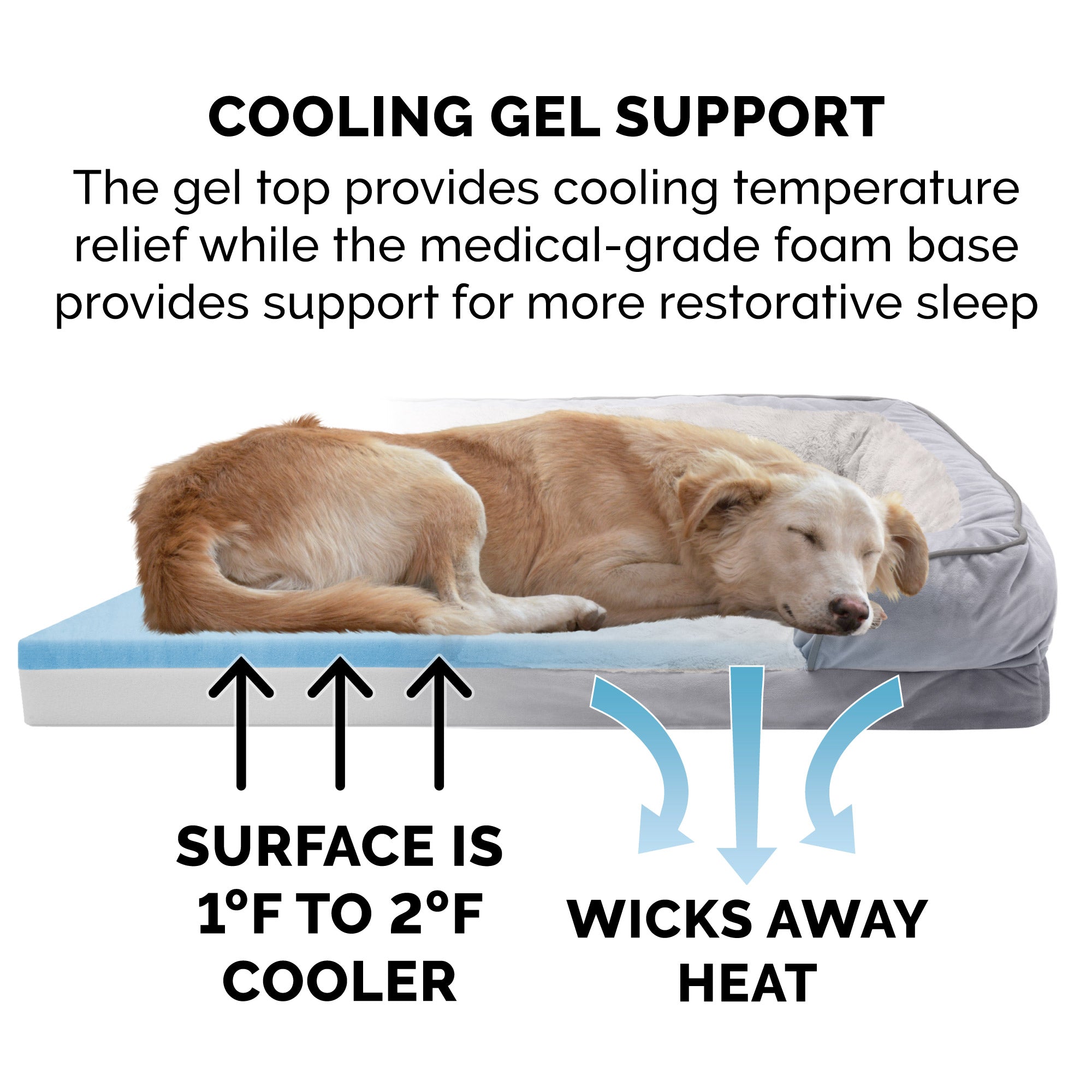 FurHaven Pet Products | Cooling Gel Memory Foam Orthopedic Perfect Comfort Velvet Waves Sofa-Style Couch Pet Bed for Dogs and Cats， Granite Gray， Jumbo