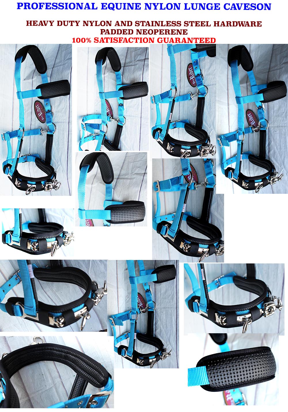 Horse Nylon Lunge Cavesson Neoprene Padded Training Halter Turquoise COB 606F03C