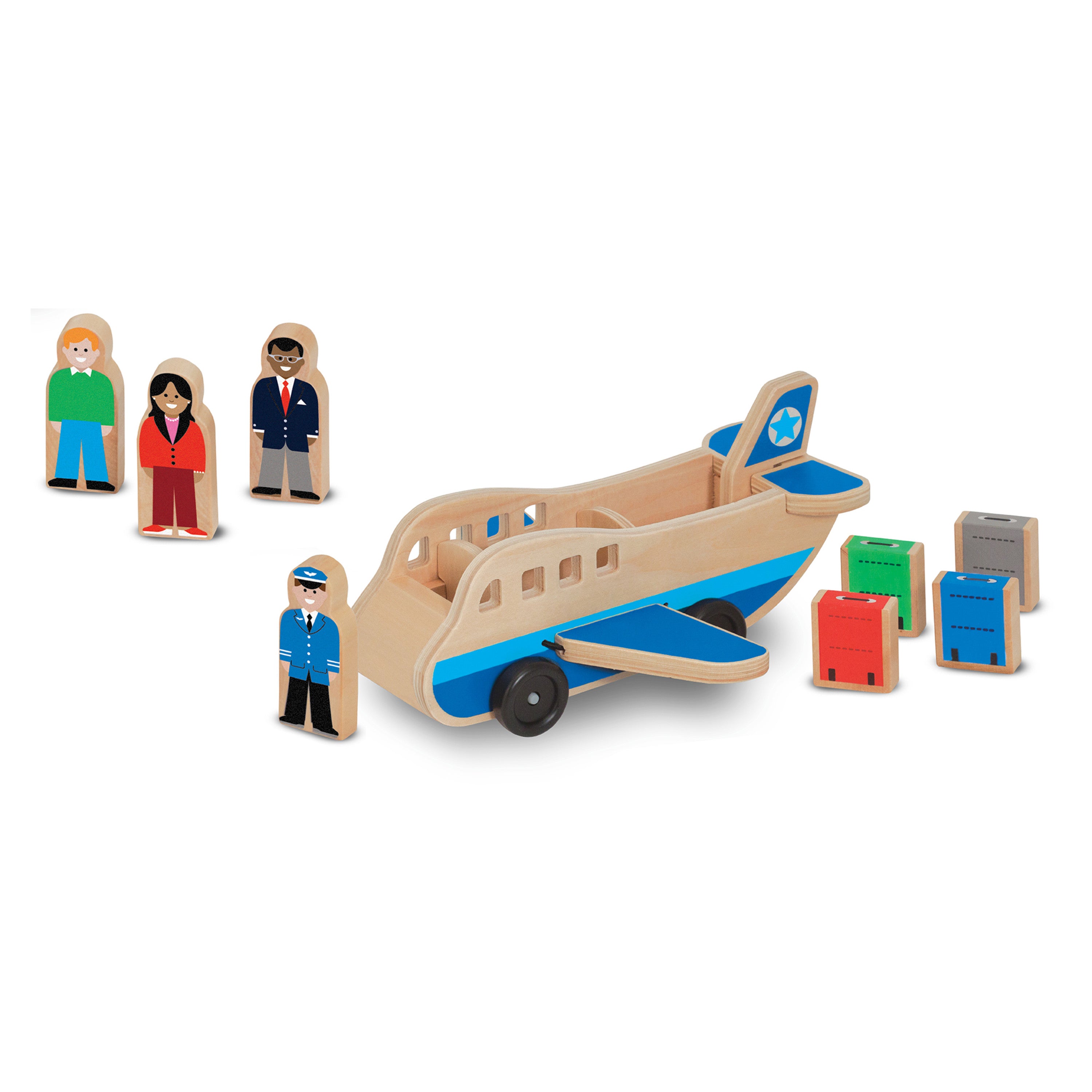 Melissa and Doug Wooden Airplane Play Set With 4 Play Figures and 4 Suitcases