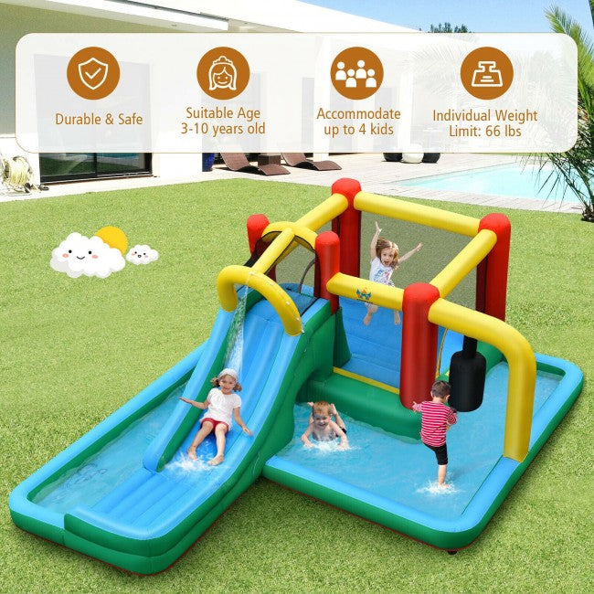 Inflatable Slide Water Park Climbing Bouncer Bounce House w/Tunnel and 735W Blower