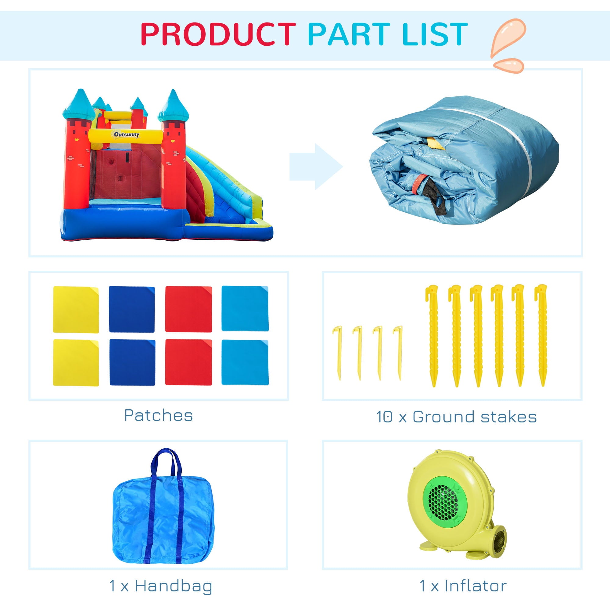 Outsunny 4 in 1 Inflatable Bounce House with Slide， Climbing Wall， and Pool or Ball Pit， Jumping Castle， Four Fun Activities， Water Bounce House for Kids