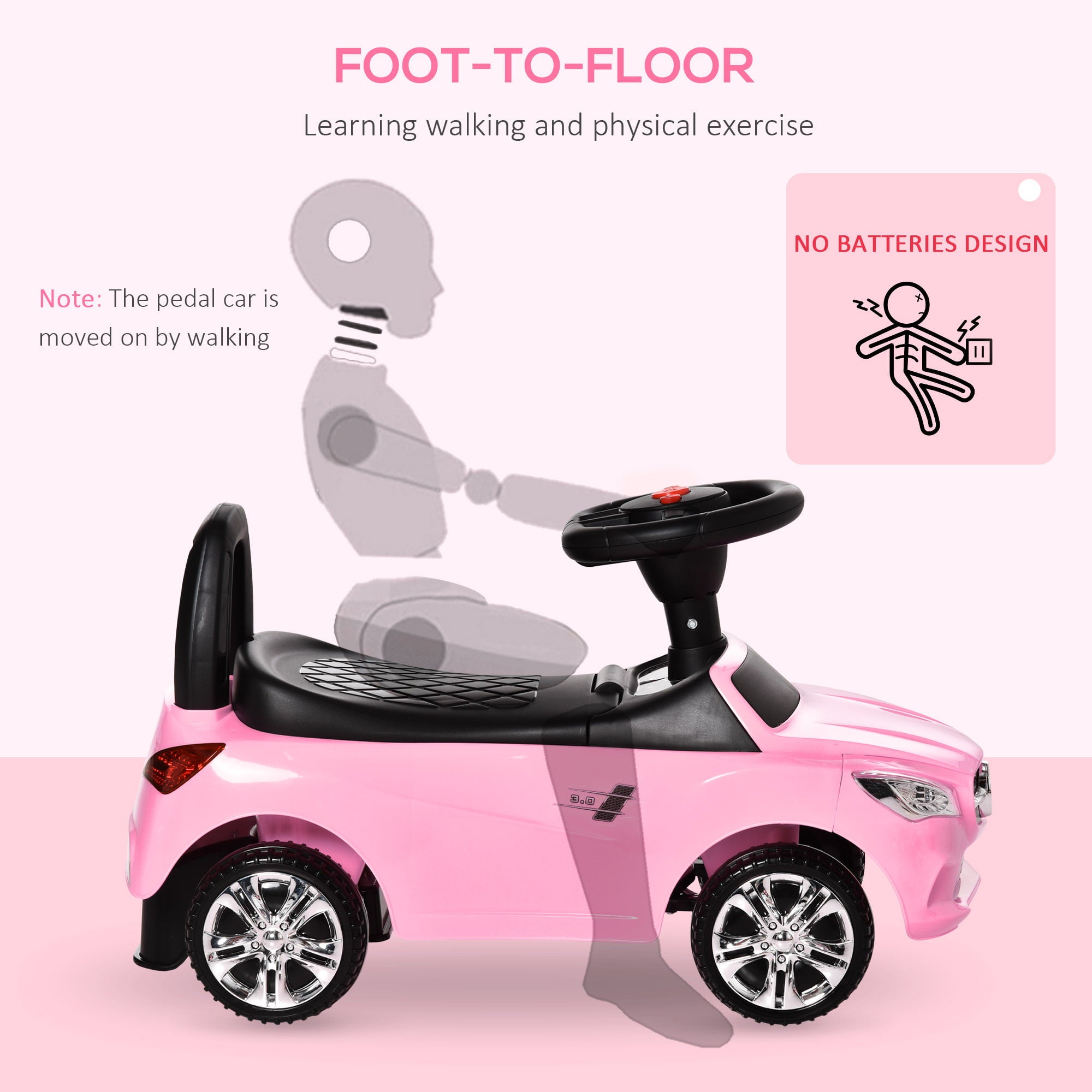 Aosom Sliding Car Foot-to-Floor Ride-On with Horn and Music