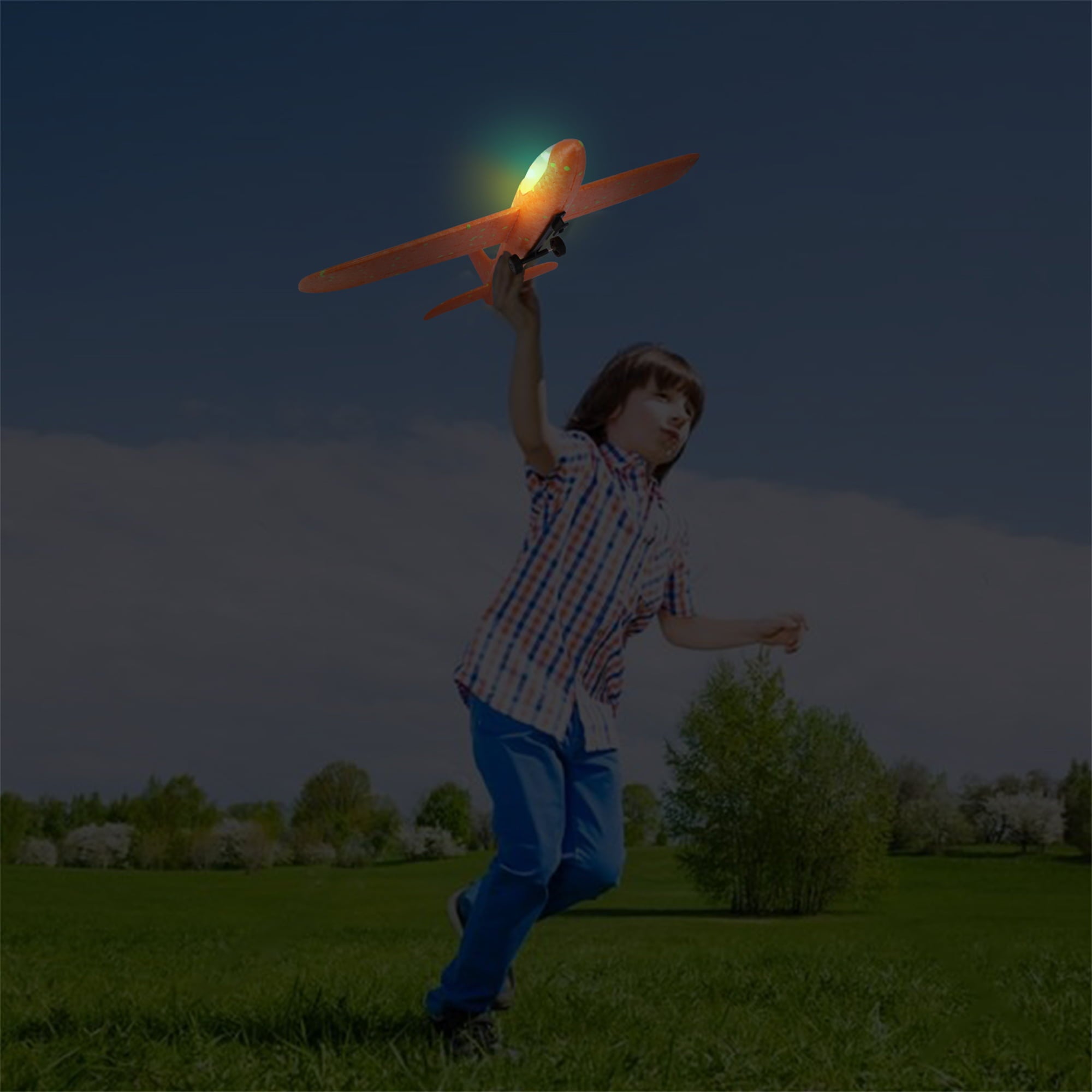 Growsly 3 Pack Airplane Launcher Toys， 12.6 Inch Foam Glider LED Airplane， 2 Flight Modes Catapult Airplane Boy Toys Kids Outdoor Flying Toys Gifts 4-12 Years Old Kids， Green， Orange， Blue