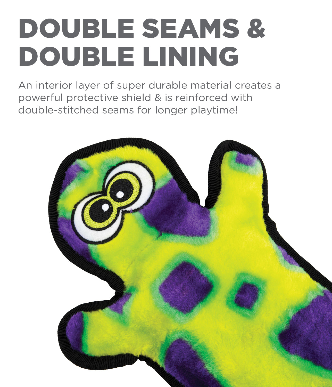 Outward Hound Invincibles Green Gecko Plush Dog Toy， Yellow， Large