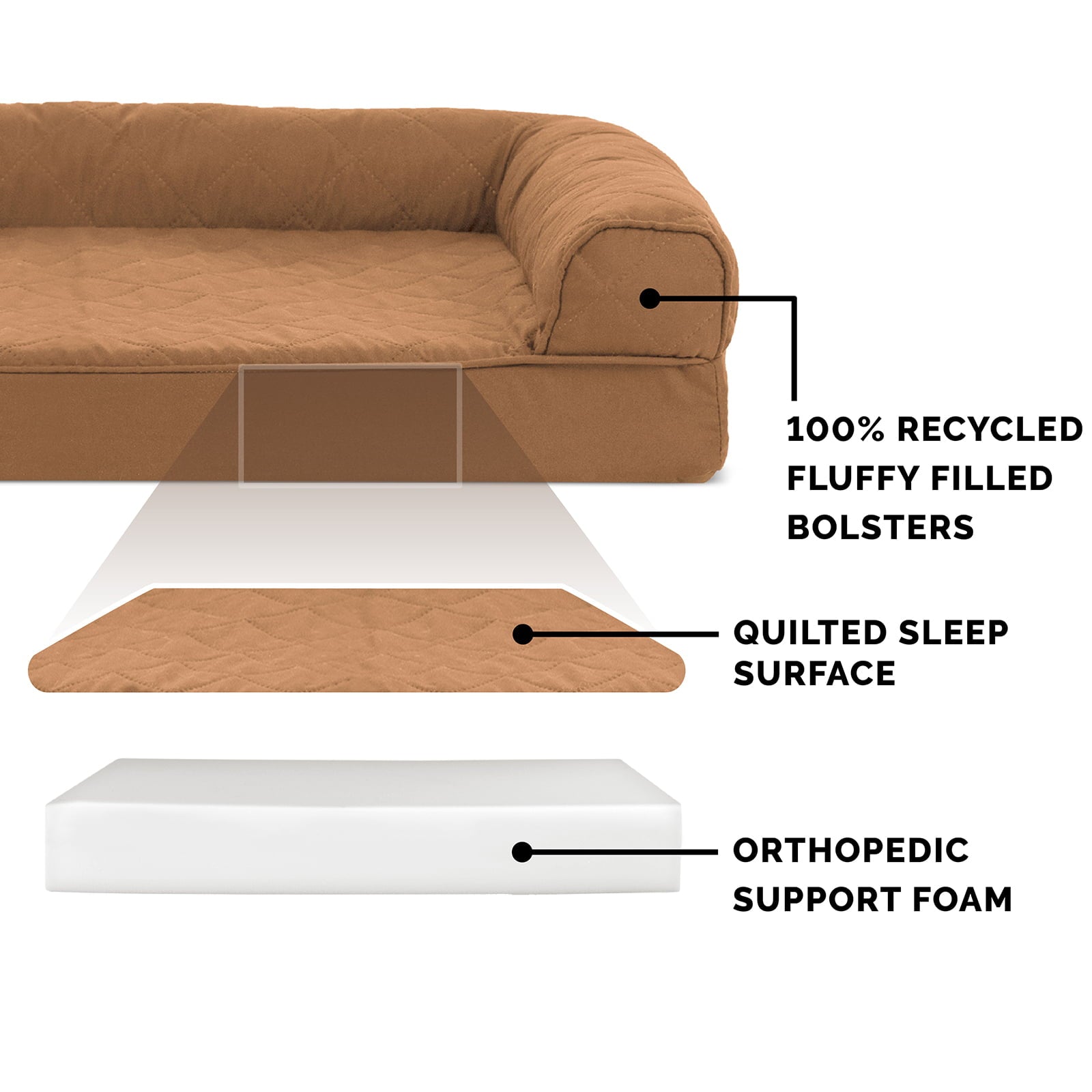 FurHaven Pet Products | Full Support Orthopedic Quilted Sofa-Style Couch Pet Bed for Dogs and Cats - Toasted Brown， Large