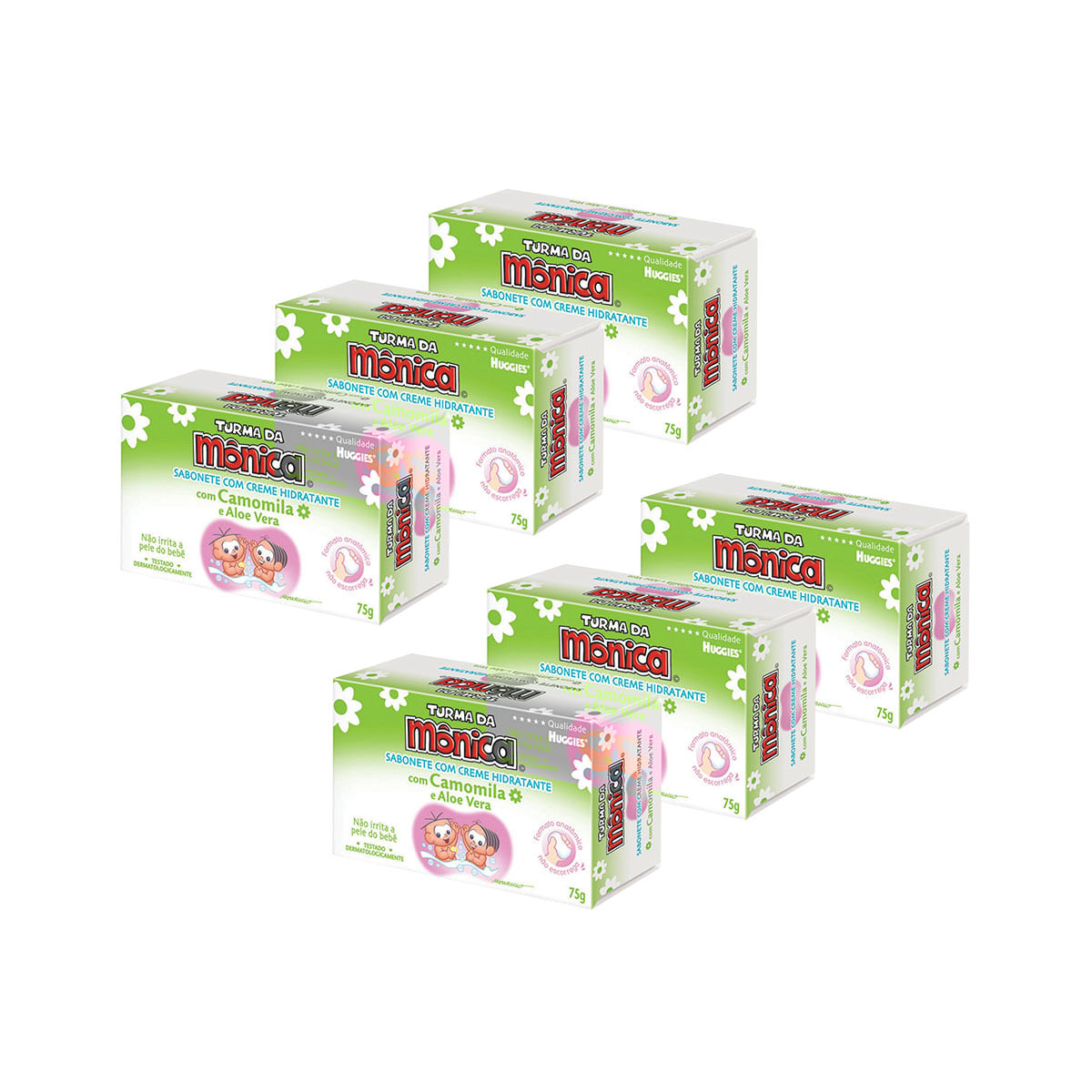 Kit Sabonete em Barra Infantil Turma da Monica Cha de Camomila 75g cada 6 Unidades