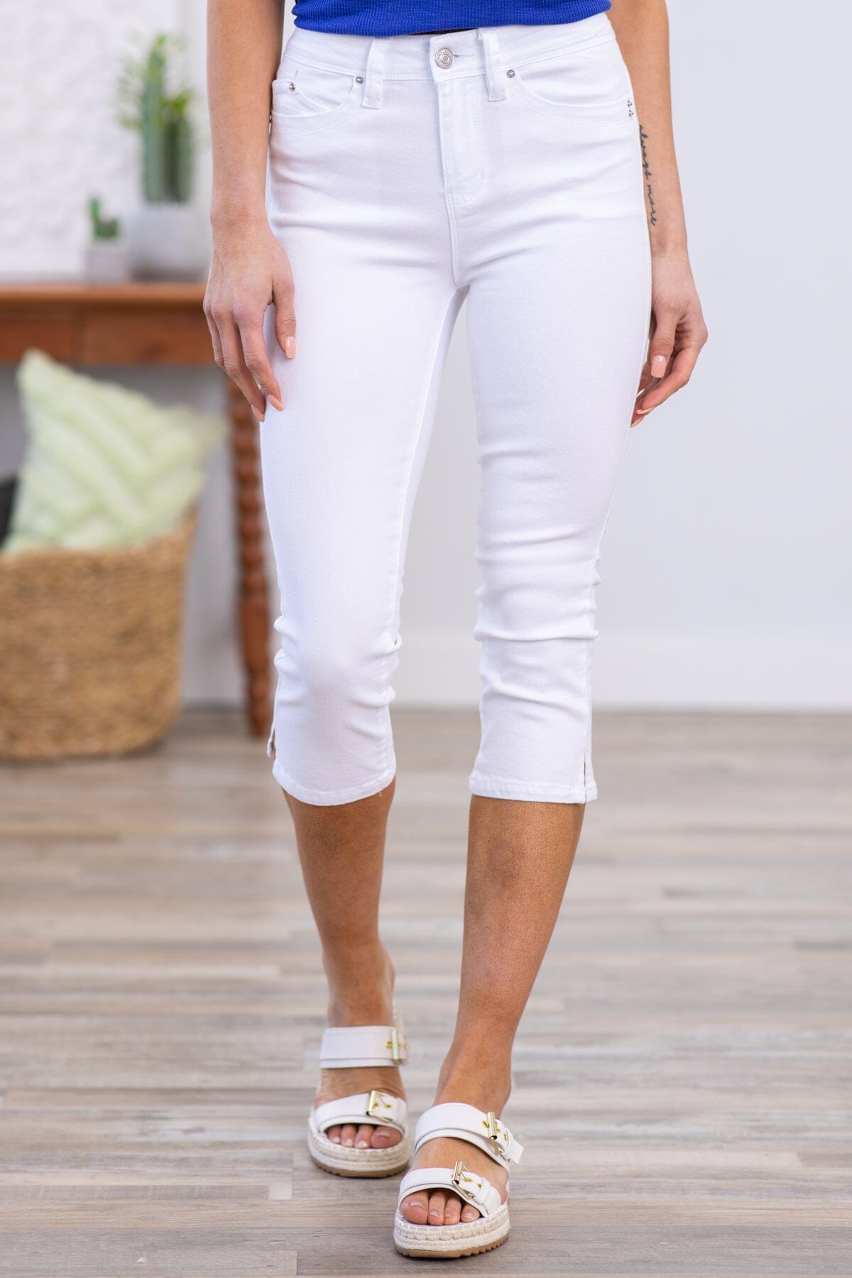 YMI White High Rise Capris