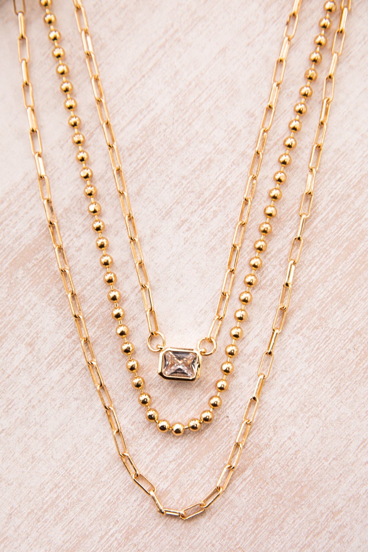 Gold Layered Chain Necklace With Rhinestone