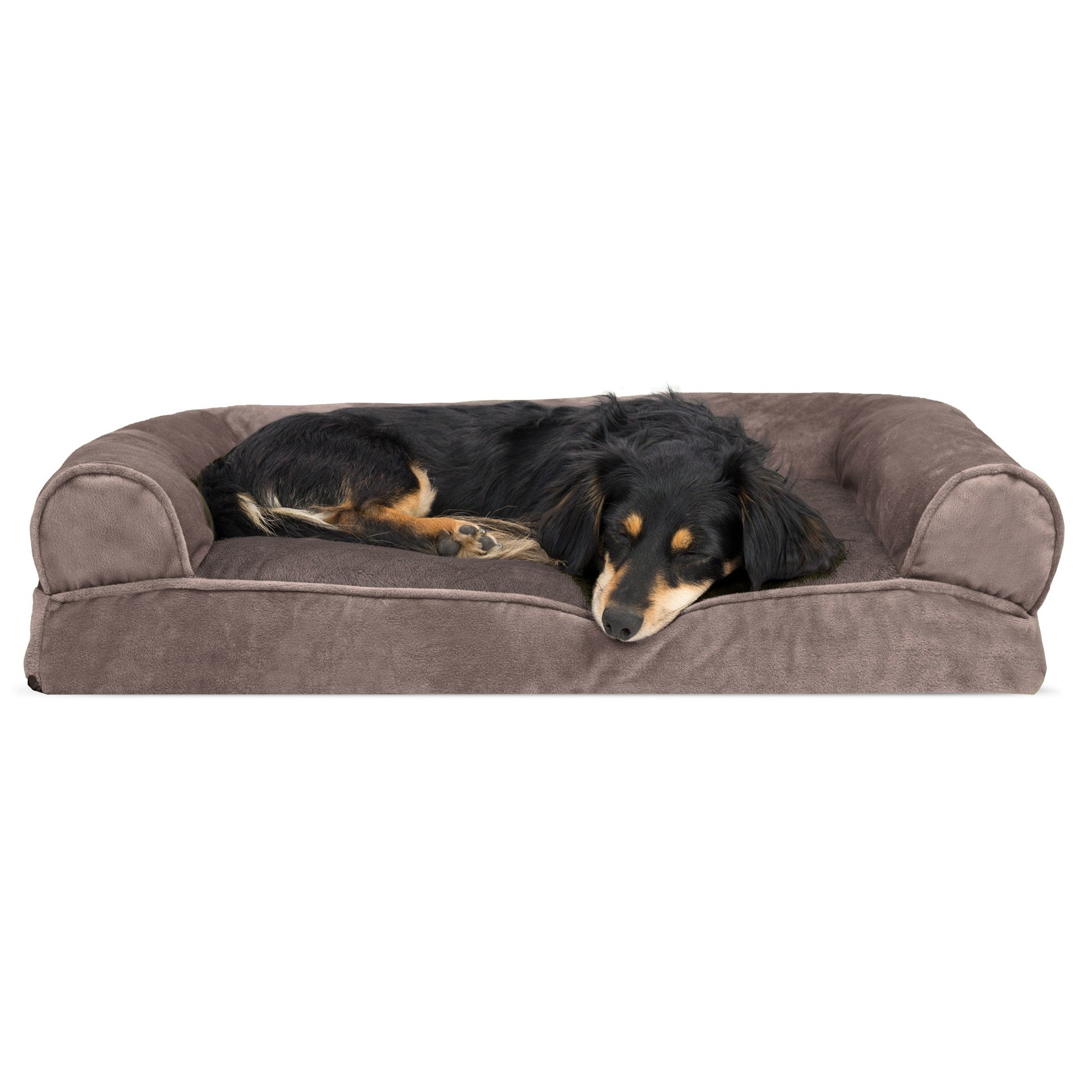 FurHaven | Faux Fur and Velvet Pillow Sofa Pet Bed for Dogs and Cats， Driftwood Brown， Medium