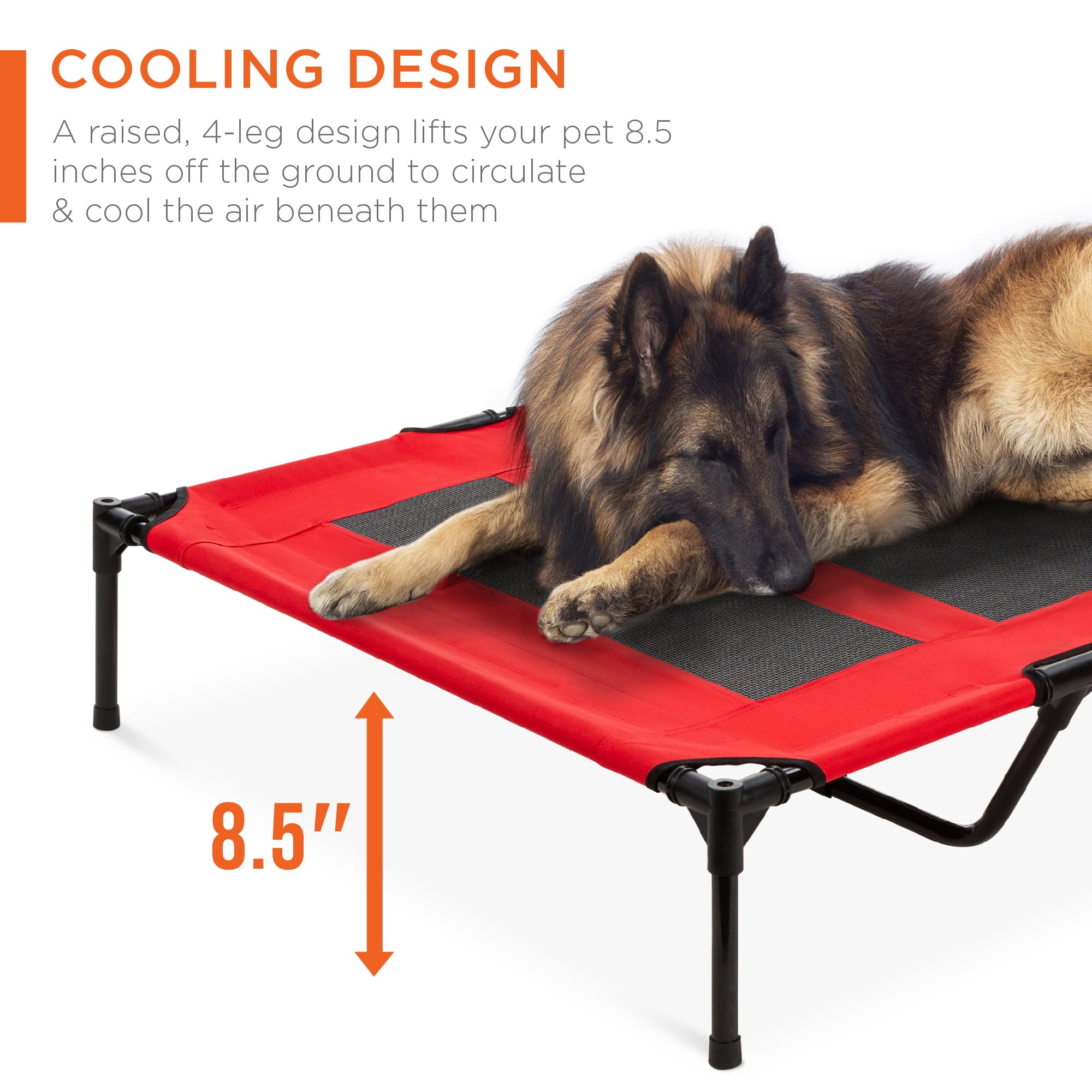 Best Choice Products 48in Elevated Cooling Dog Bed， Outdoor Raised Mesh Pet Cot w/ Removable Canopy， Carrying Bag - Red