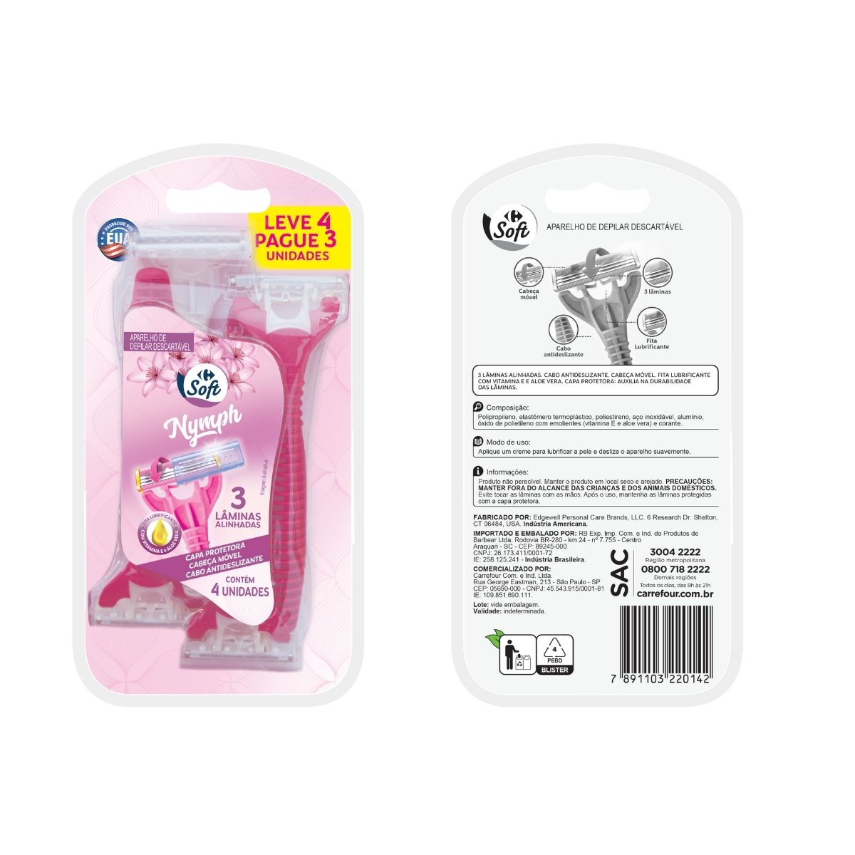 Aparelho de Depilar Descartavel Carrefour Soft Nymph 3 Laminas Leve 4 Pague 3