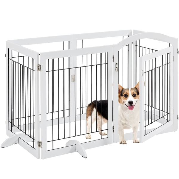 Topeakmart Topeakmart 34″H 6-Panel Foldable Pet Gate Puppy Safety Fence with Door for Dogs， White